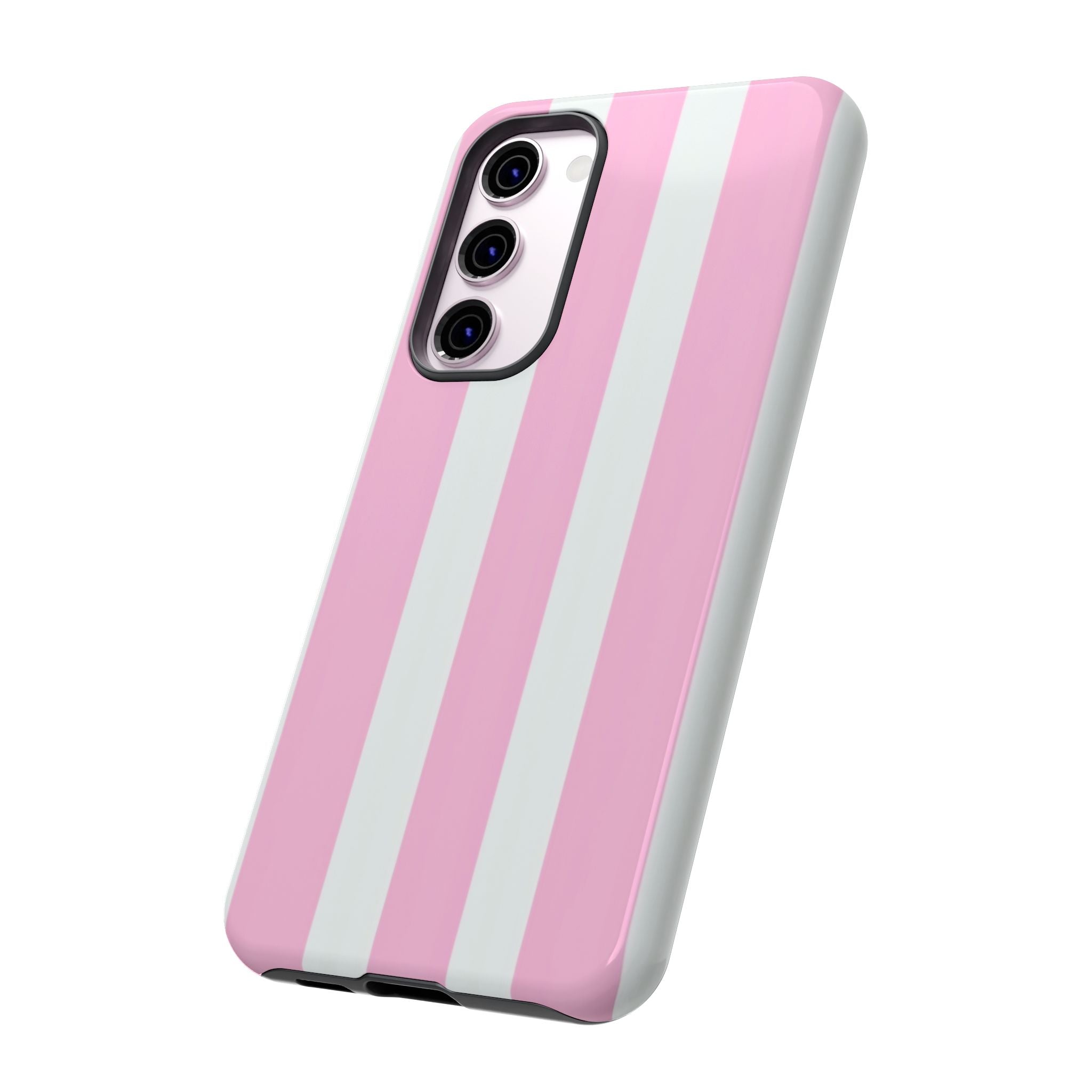 Pink & White Striped Tough Phone Case — Durable Protective Phone Cover