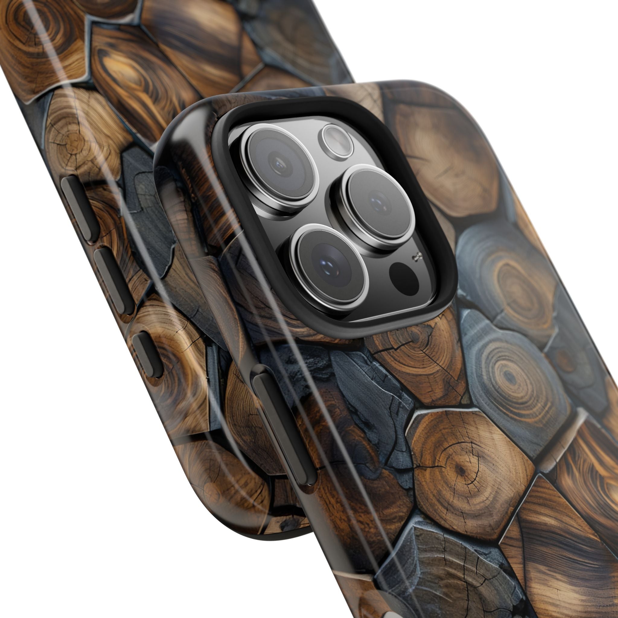 Woodgrain Hex Pattern Tough Phone Case — Rustic Log Cross-Section Design