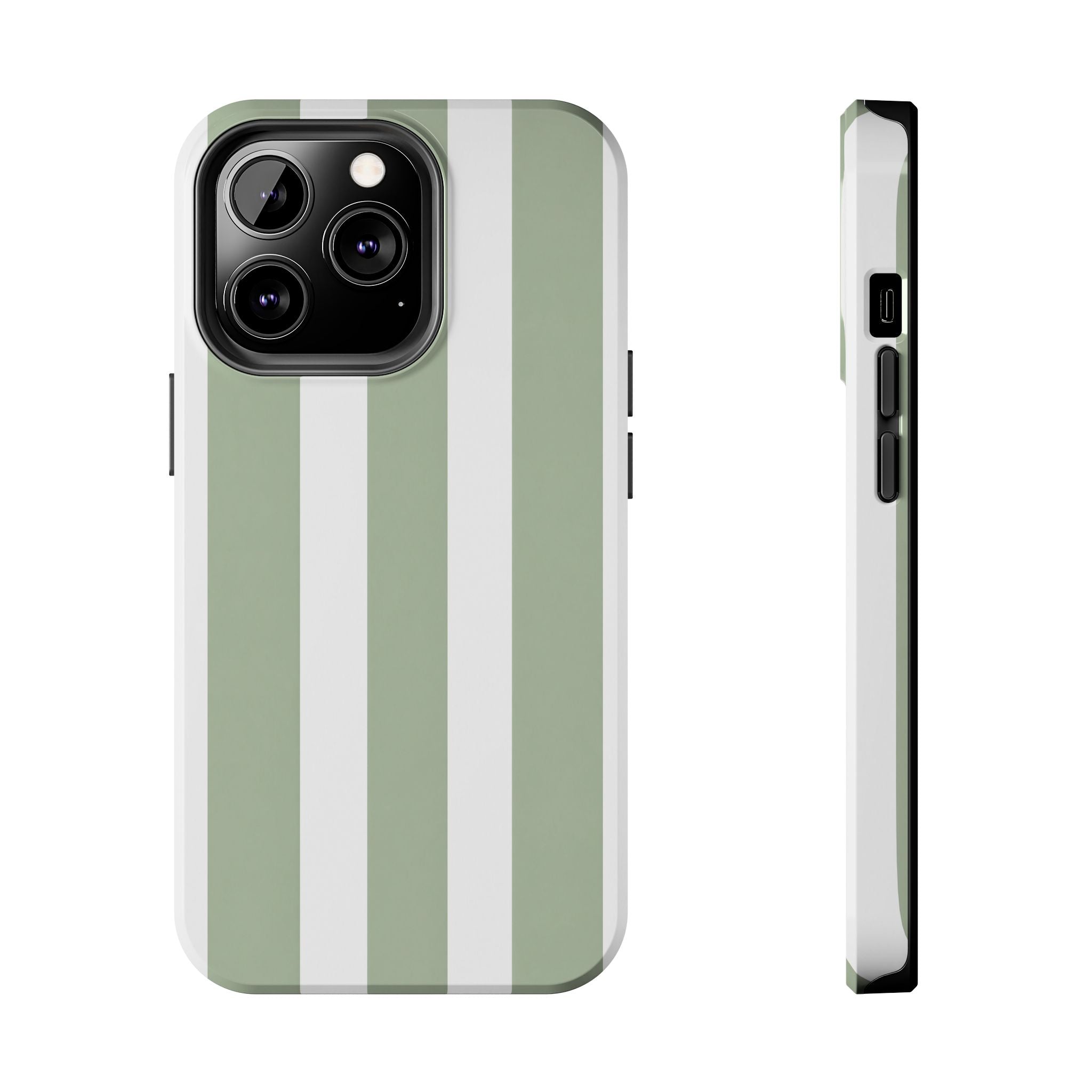 Sage & White Striped Tough Phone Case — Durable Protective Phone Cover