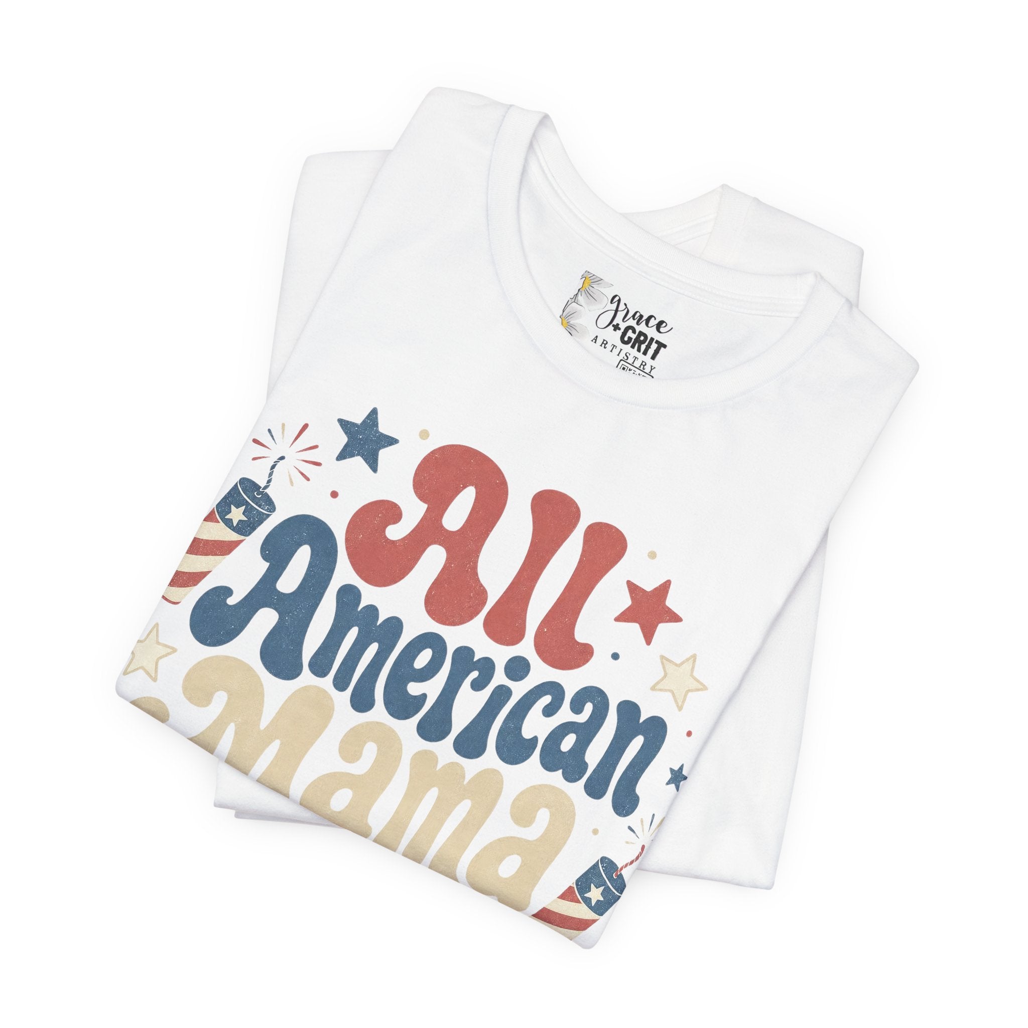 All American Mama T-Shirt – Vintage Patriotic Mom Tee (4th of July)