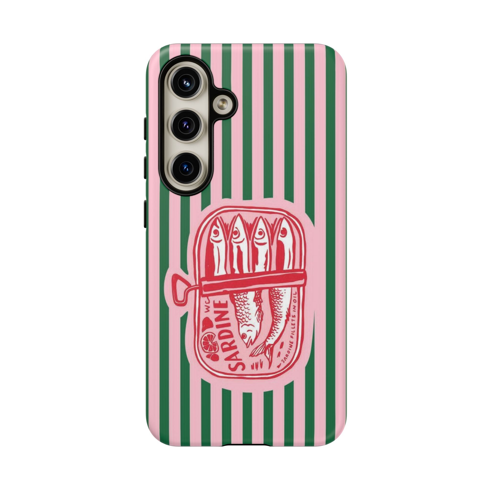 Sardine Stripe Phone Case — Retro Pink & Green Nautical Protection
