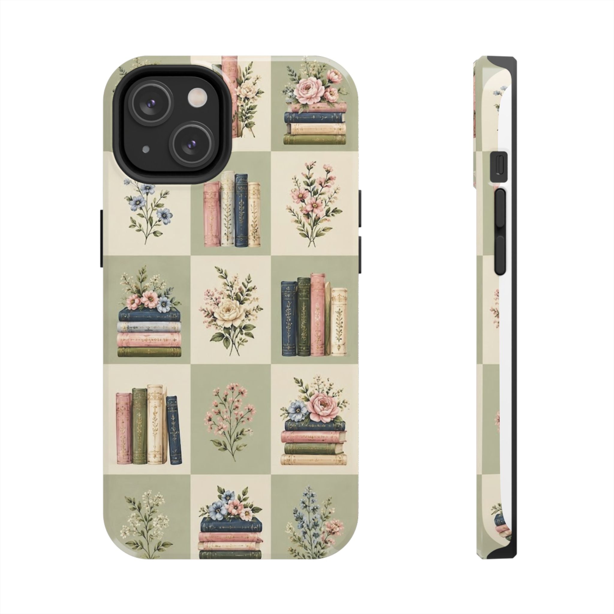 Floral Bookshelf Tough Phone Case — Vintage Floral & Stacked Books Pattern