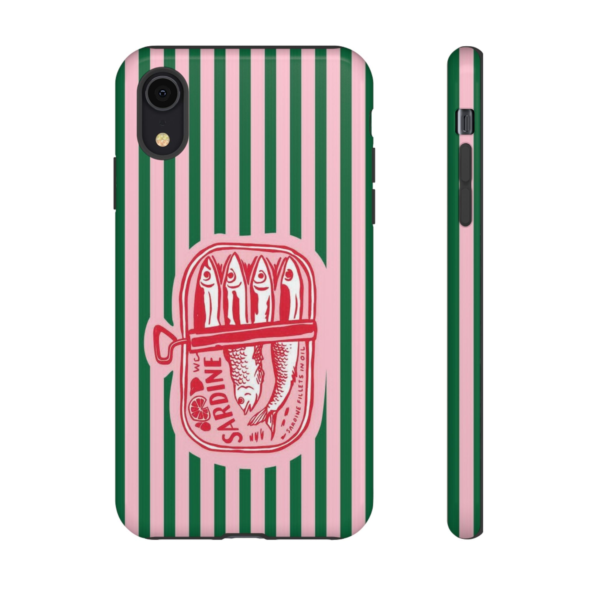 Sardine Stripe Phone Case — Retro Pink & Green Nautical Protection