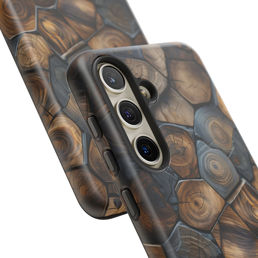 Wood Grain Hex Phone Case — Rustic Geometric iPhone Protection