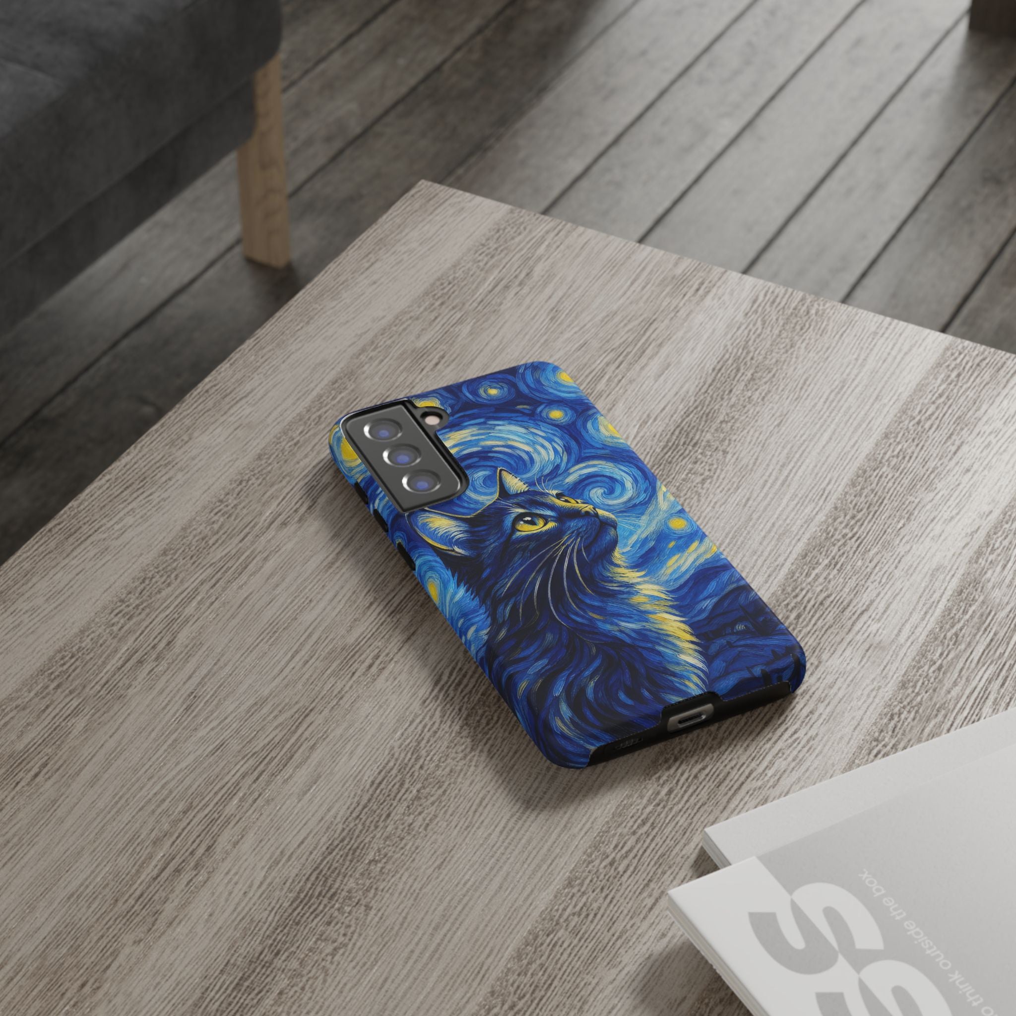 Starry Night Cat Phone Case — Van GoghStyle Blue Galaxy iPhone Cover