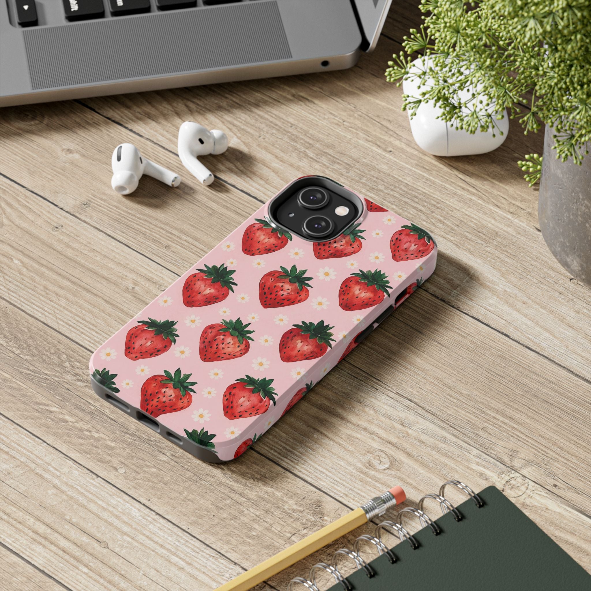Strawberry Pattern Tough Phone Case — Cute Pink Fruit iPhone/Android Protection