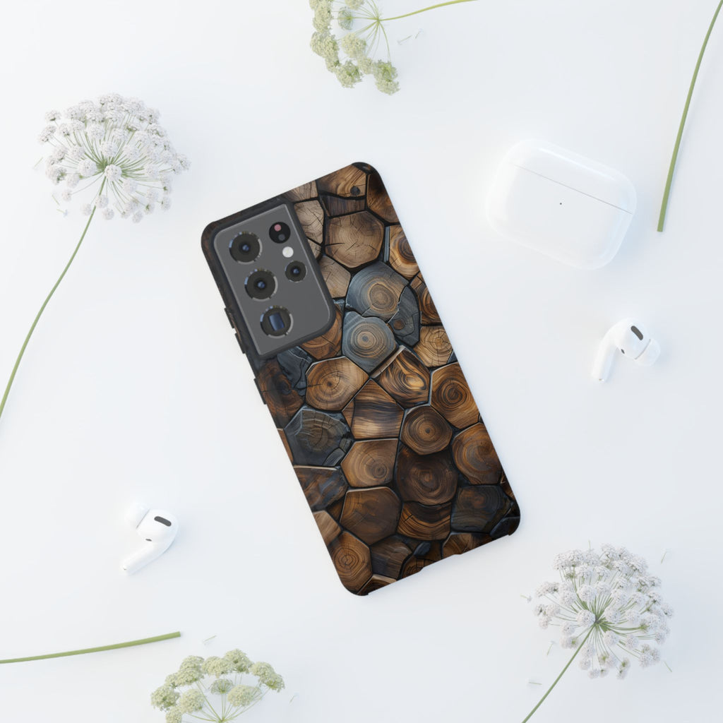 Wood Grain Hex Phone Case — Rustic Geometric iPhone Protection