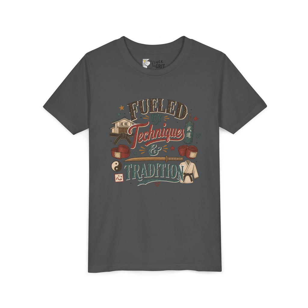 Fueled by Techniques & Tradition Youth Tee | Martial Arts Karate Graphic Shirt