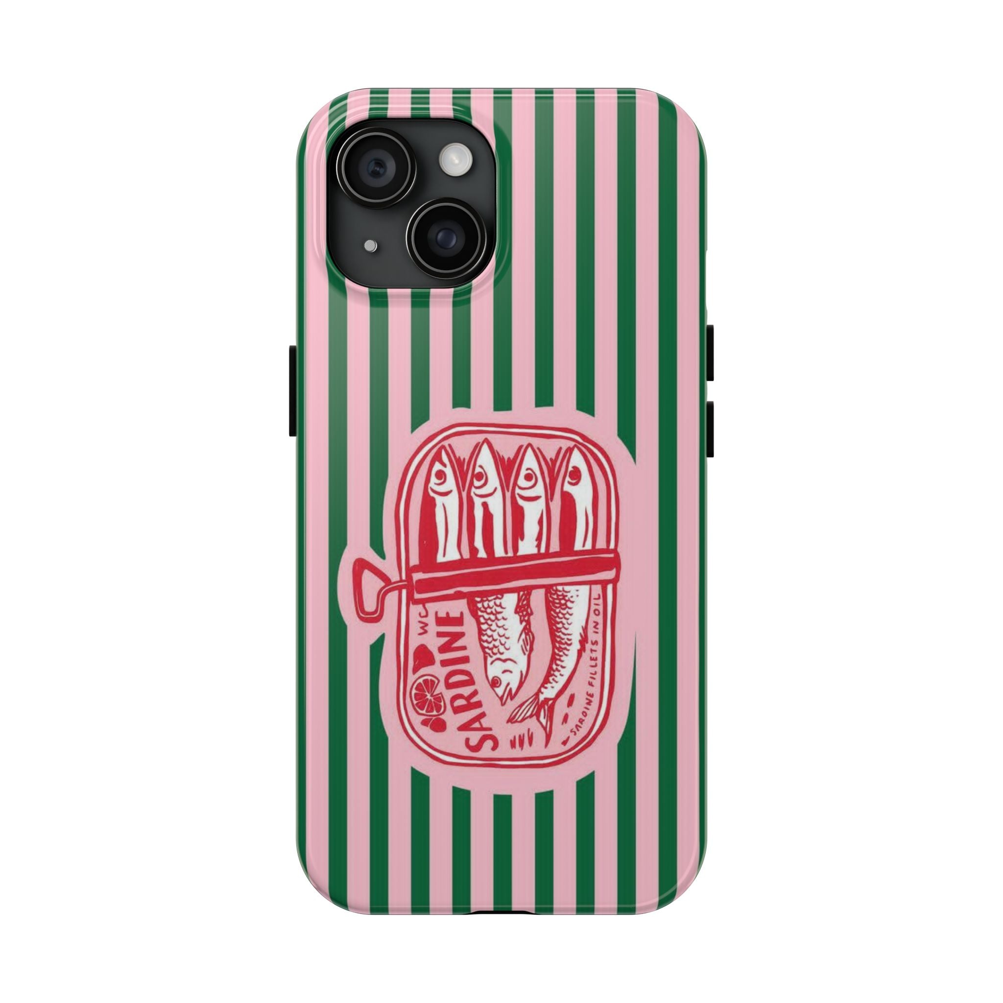 Sardine Stripes Tough Phone Case — Retro Pink & Green Protective Phone Cover