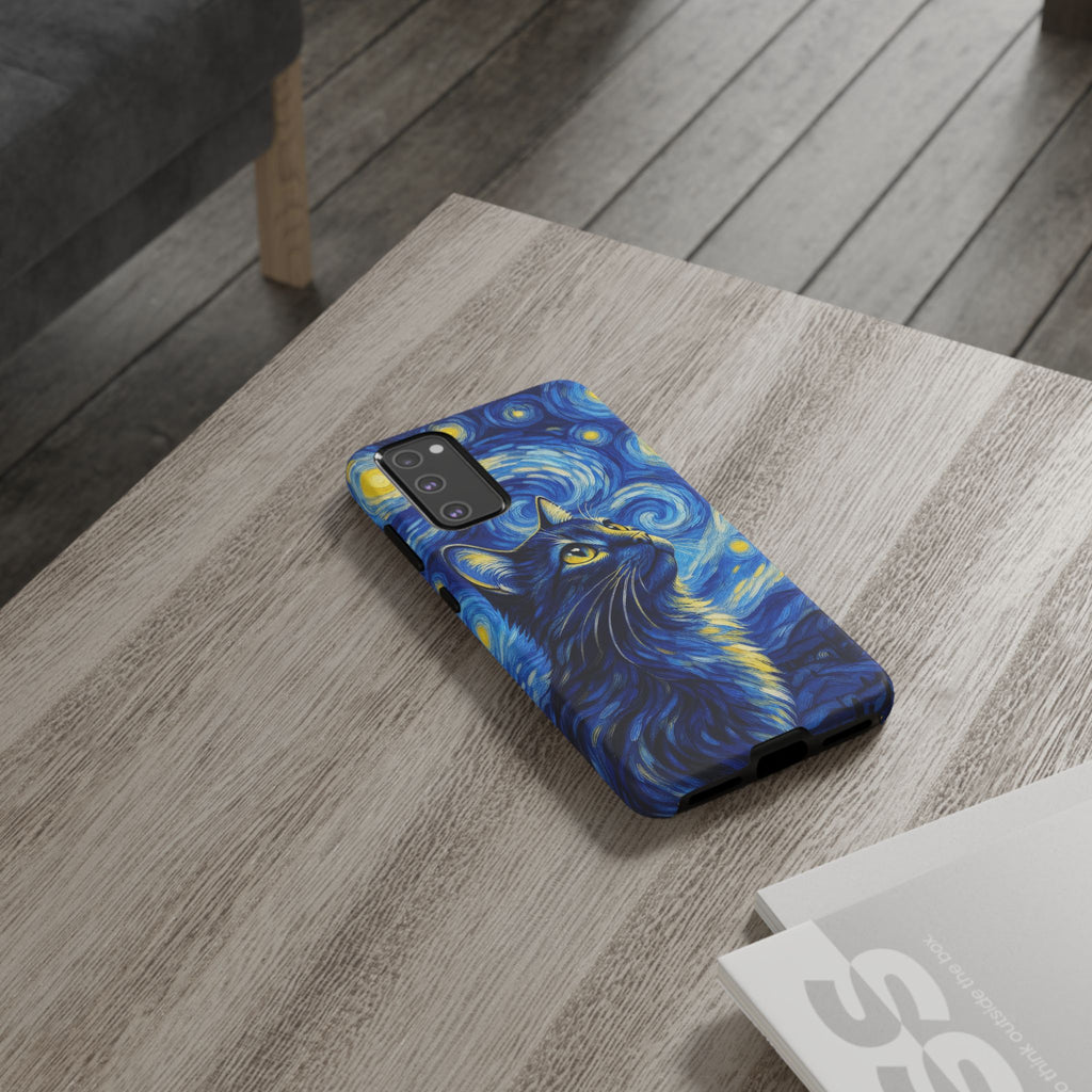 Starry Night Cat Phone Case — Van GoghStyle Blue Galaxy iPhone Cover