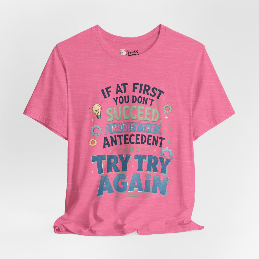 If At First You Don't Succeed Modify The Antecedent Try Try Again T-Shirt | Funny Teacher Science Tee