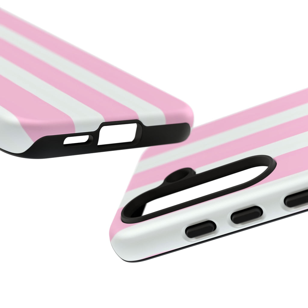 Pink & White Striped Tough Phone Case — Durable Protective Phone Cover
