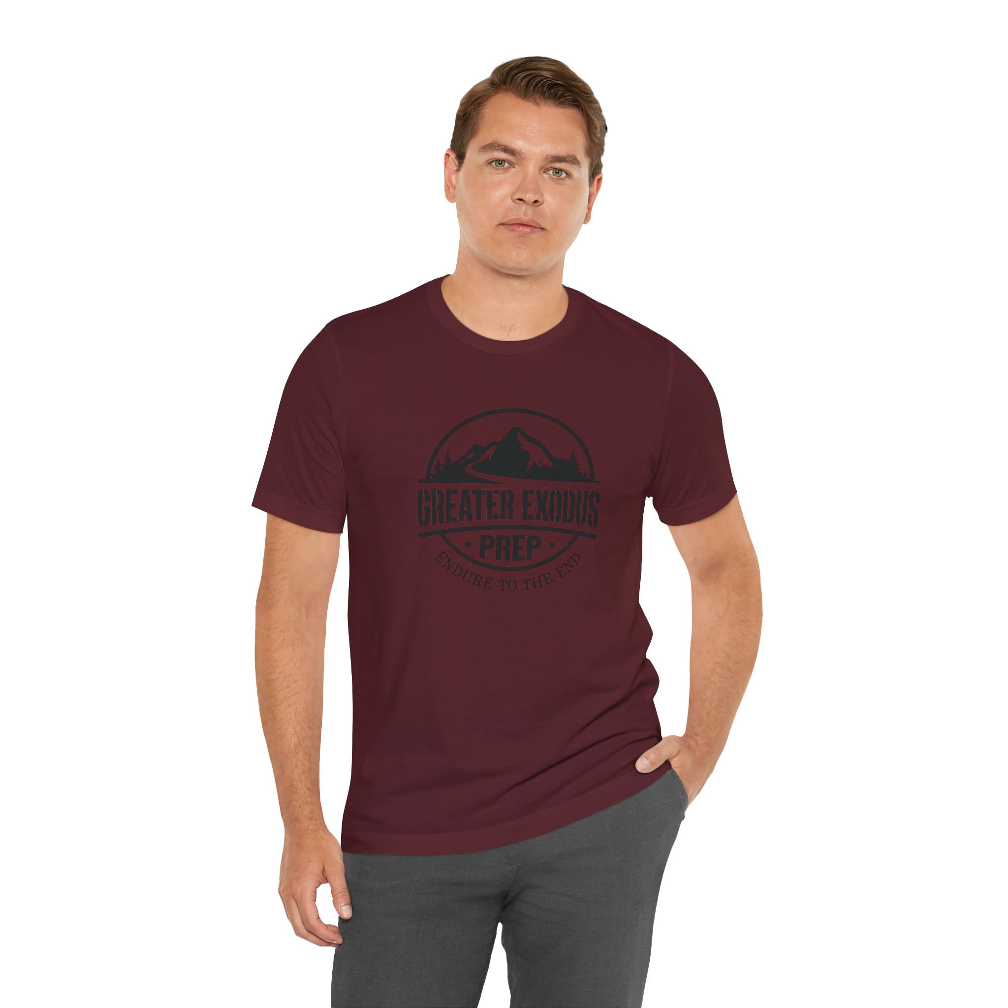 Greater Exodus Prep T-Shirt — Mountain Logo “Endure to the End” Adventure Tee