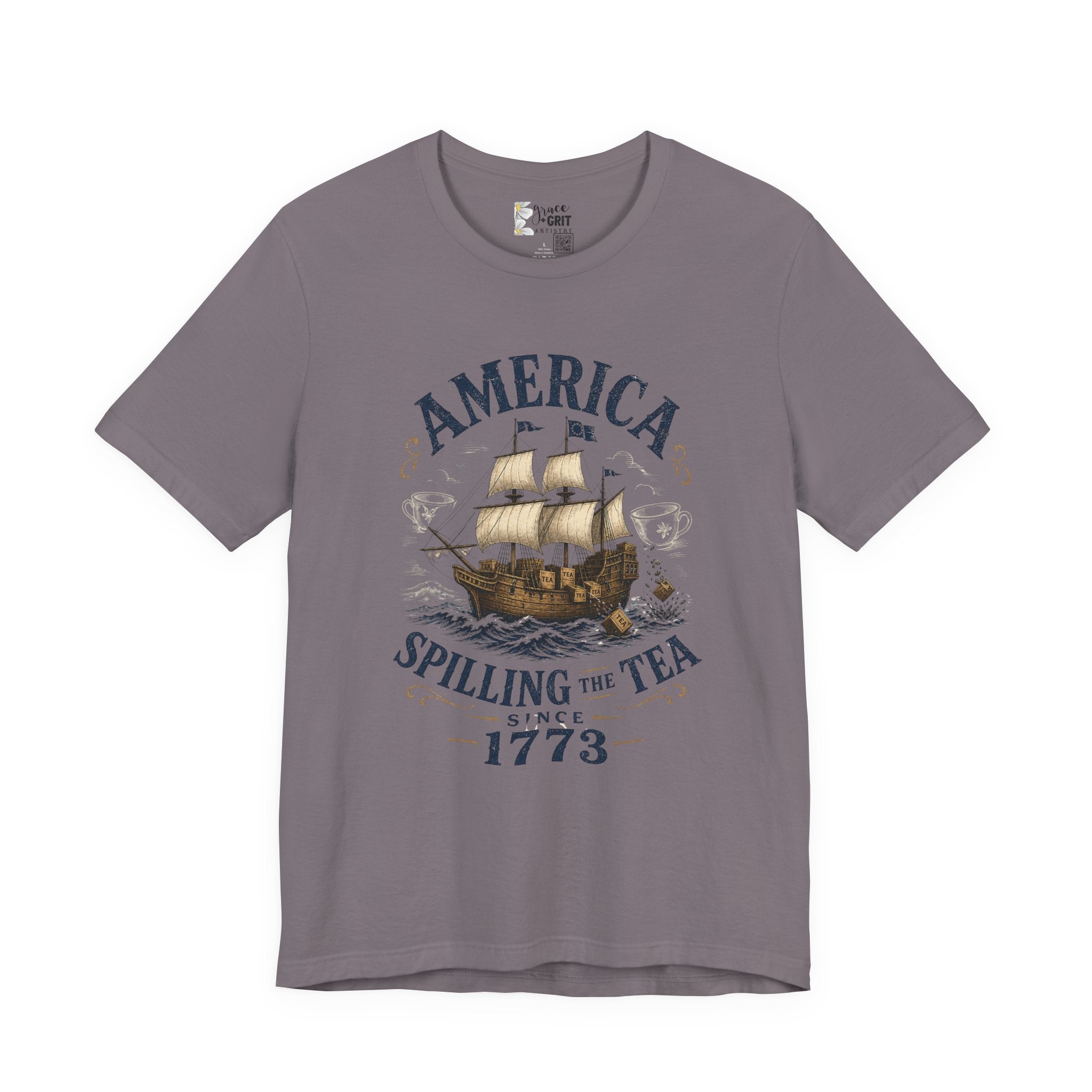America Spilling the Tea 1773 T‑Shirt — Boston Tea Party Vintage Ship Tee
