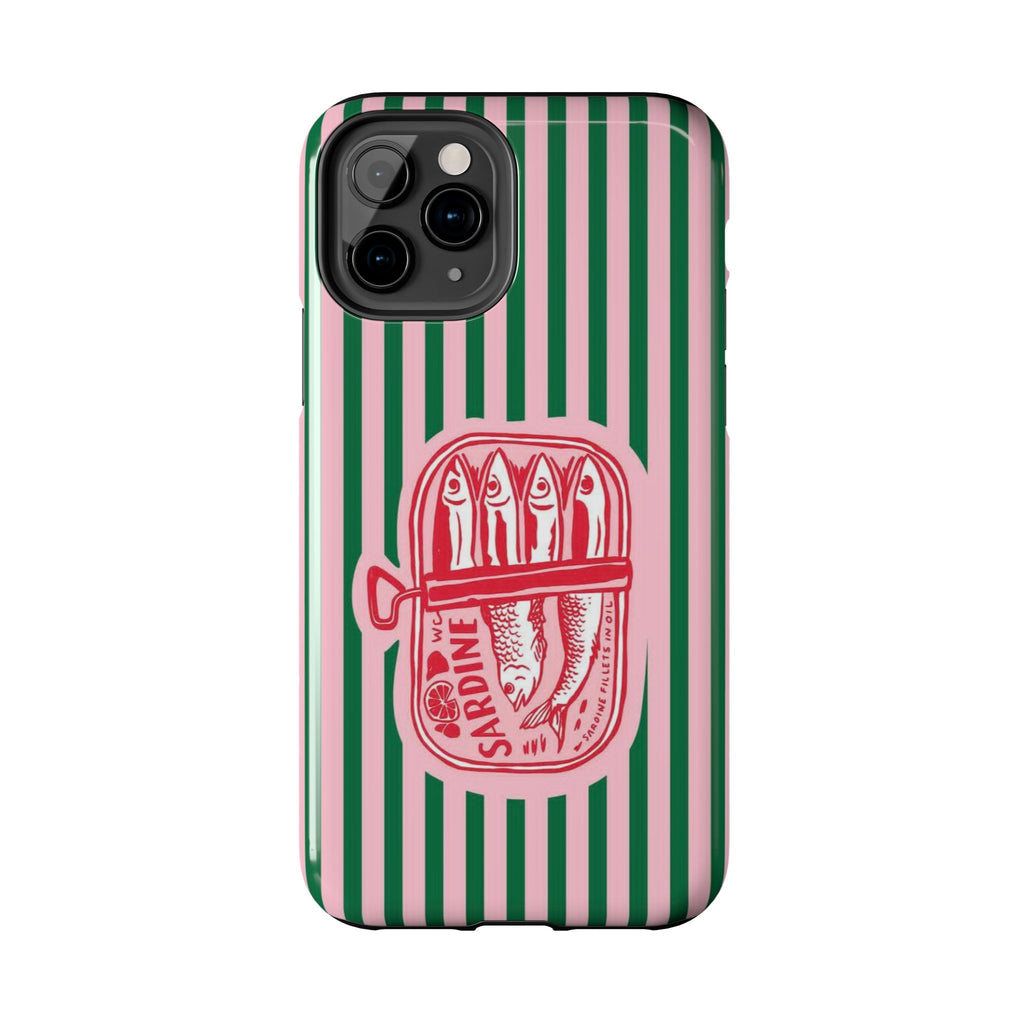 Sardine Stripes Tough Phone Case — Retro Pink & Green Protective Phone Cover