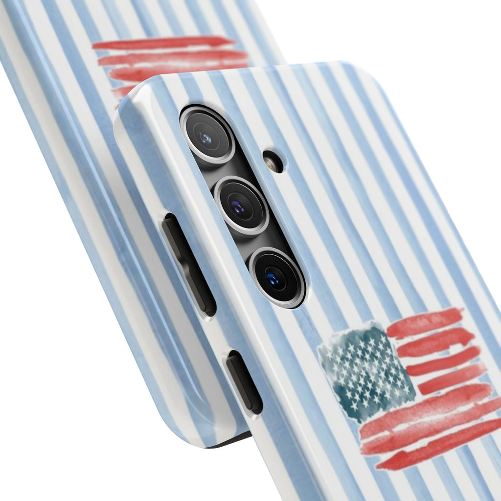 American Flag Watercolor Tough Phone Case — Blue Striped Patriotic Phone Case