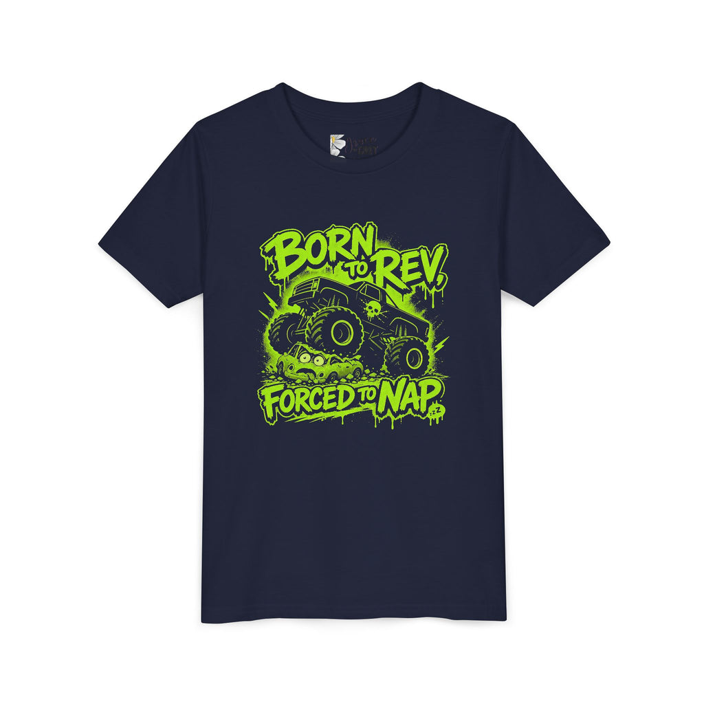 Youth Tee — Born to Rev, Forced to Nap Monster Truck Graphic