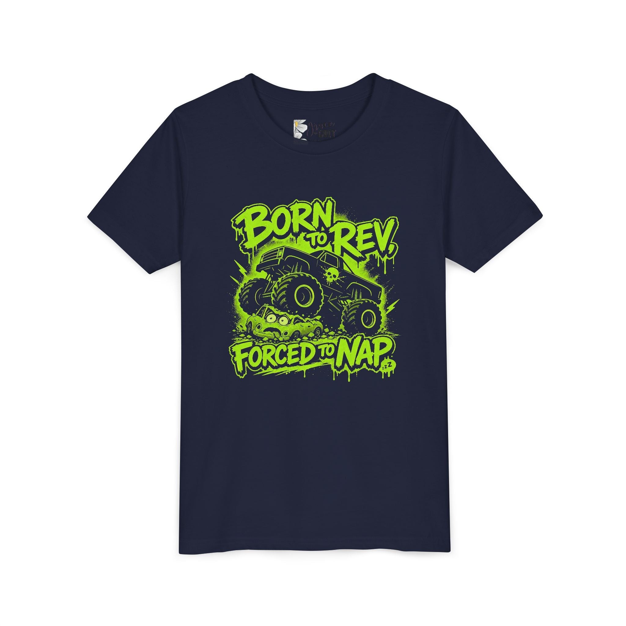Youth Tee — Born to Rev, Forced to Nap Monster Truck Graphic