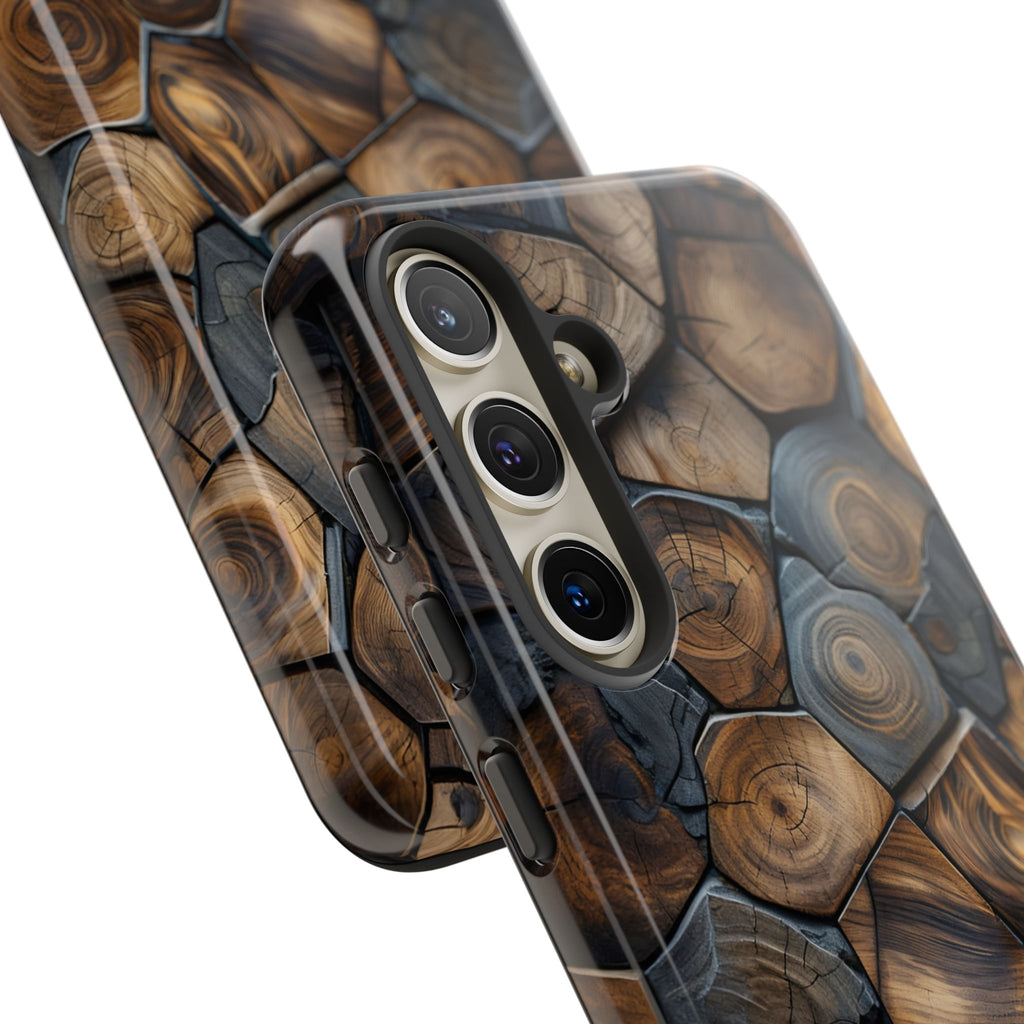 Wood Grain Hex Phone Case — Rustic Geometric iPhone Protection