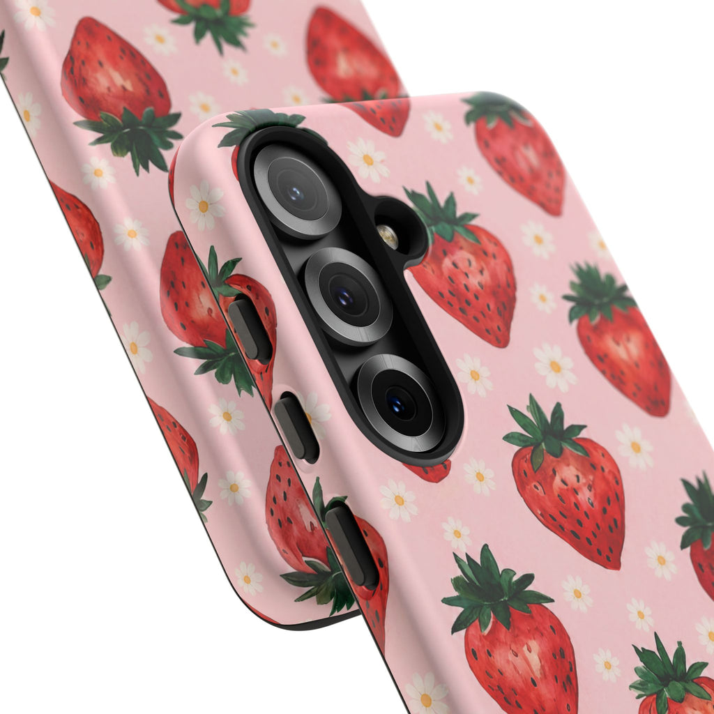 Strawberry Pattern Tough Case — Cute Pink Fruit Phone Case