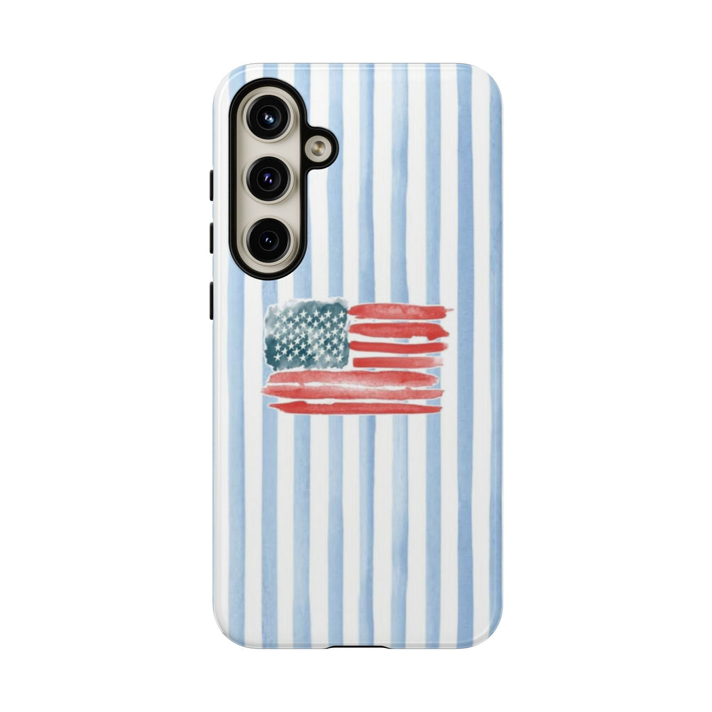 American Flag Watercolor Phone Case - Blue Stripe Tough Case