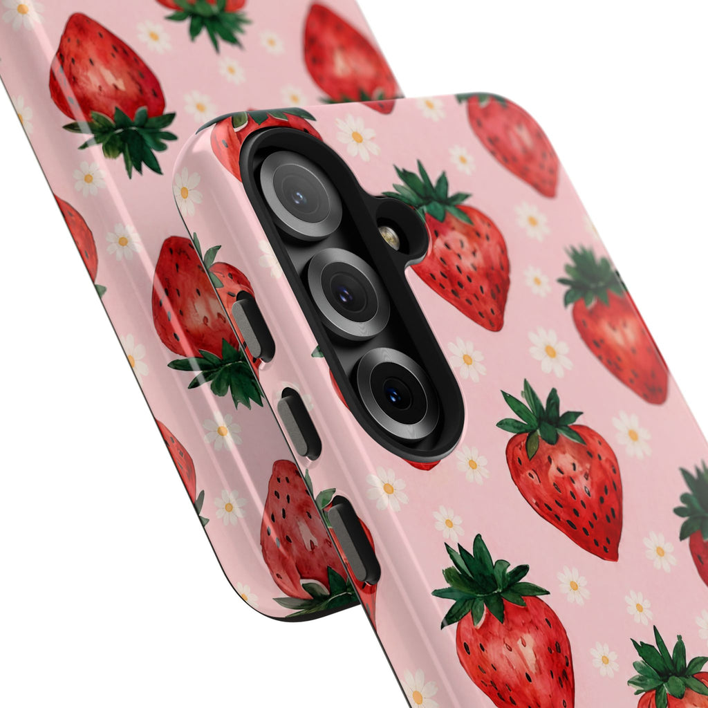 Strawberry Pattern Tough Phone Case — Cute Pink Fruit iPhone/Android Protection