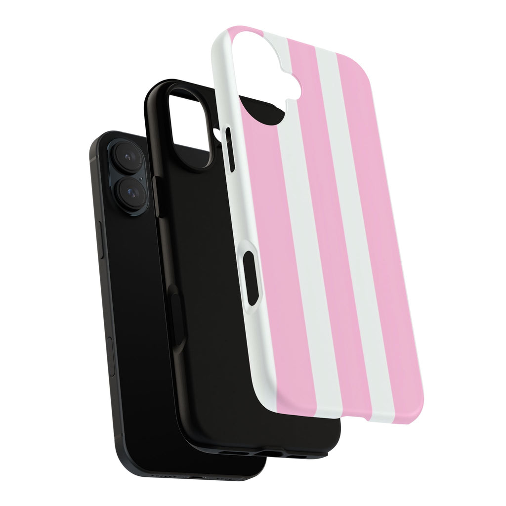 Pink & White Striped Tough Phone Case — Durable Protective Phone Cover