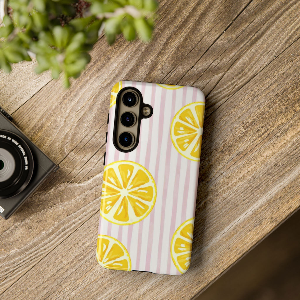 Lemon Slices Tough Case — Cute Pink Stripe Phone Cover