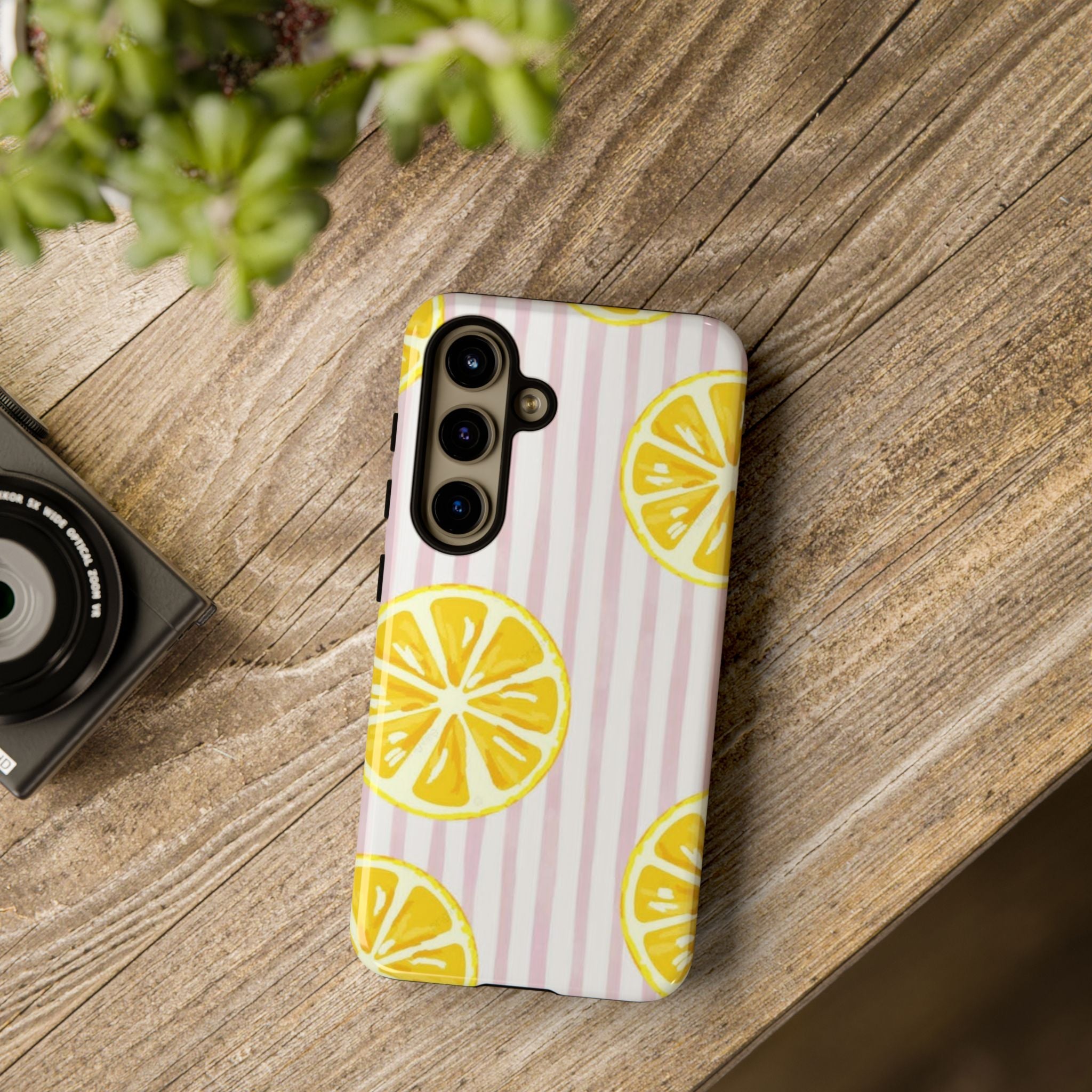Lemon Slices Tough Case — Cute Pink Stripe Phone Cover