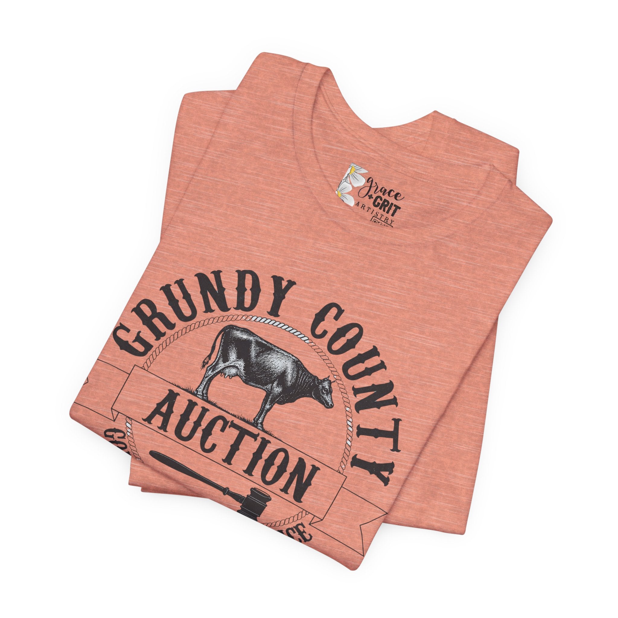 Grundy County Auction Tee — 'Going Once, Going Twice' Farm Livestock Graphic T‑Shirt
