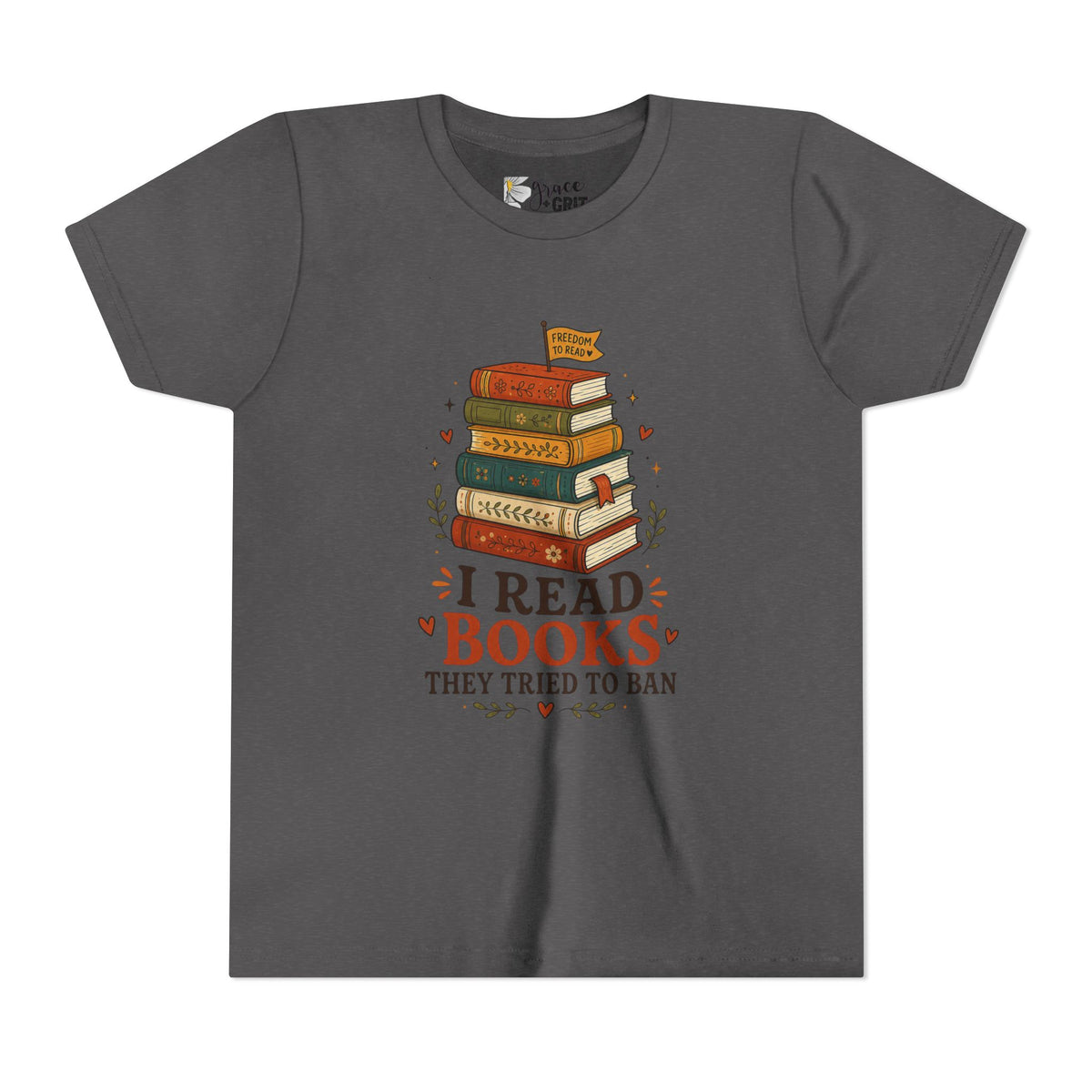 Youth Book Lover T‑Shirt — "I Read Books They Tried To Ban" Stack Graphic