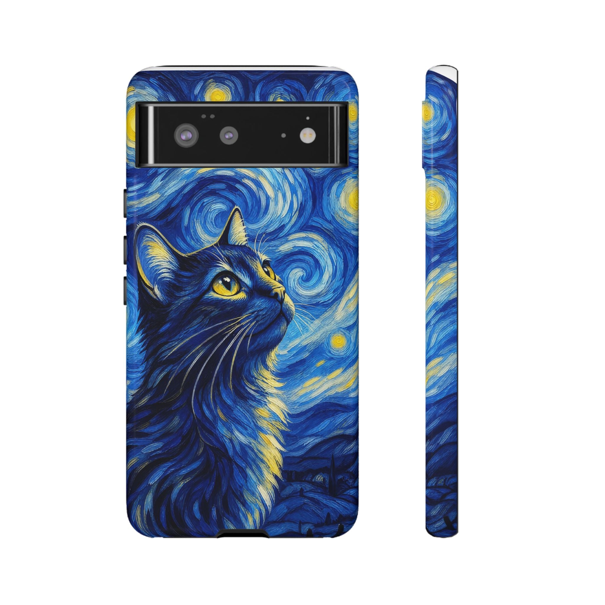 Starry Night Cat Phone Case — Van GoghStyle Blue Galaxy iPhone Cover