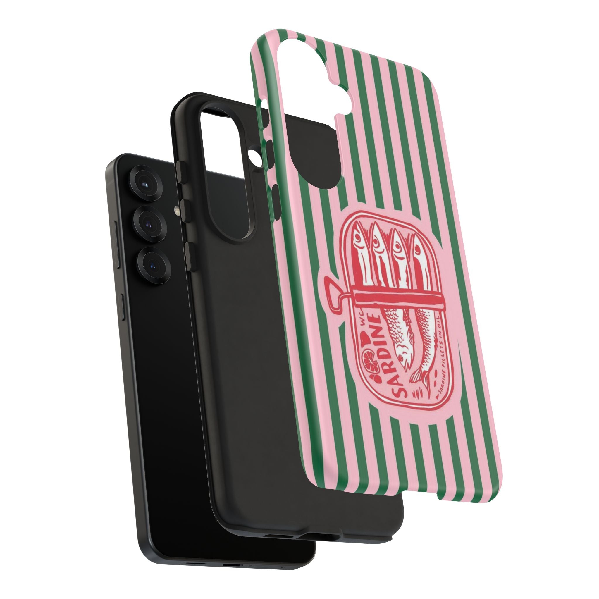 Sardine Stripe Phone Case — Retro Pink & Green Nautical Protection