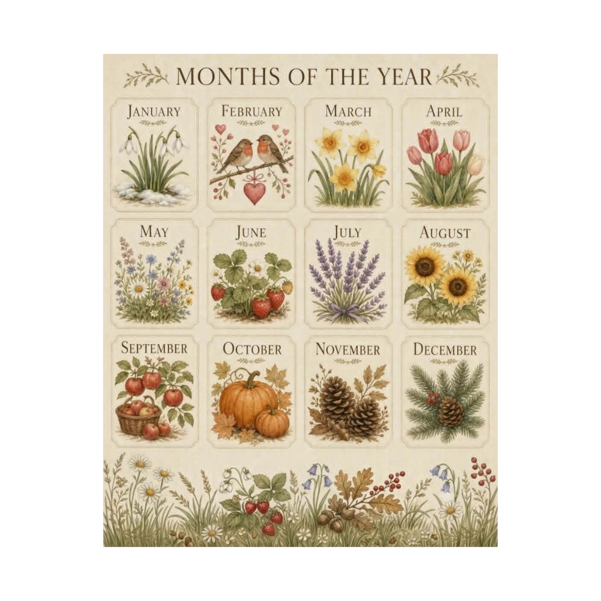 Months of the Year Botanical Poster
