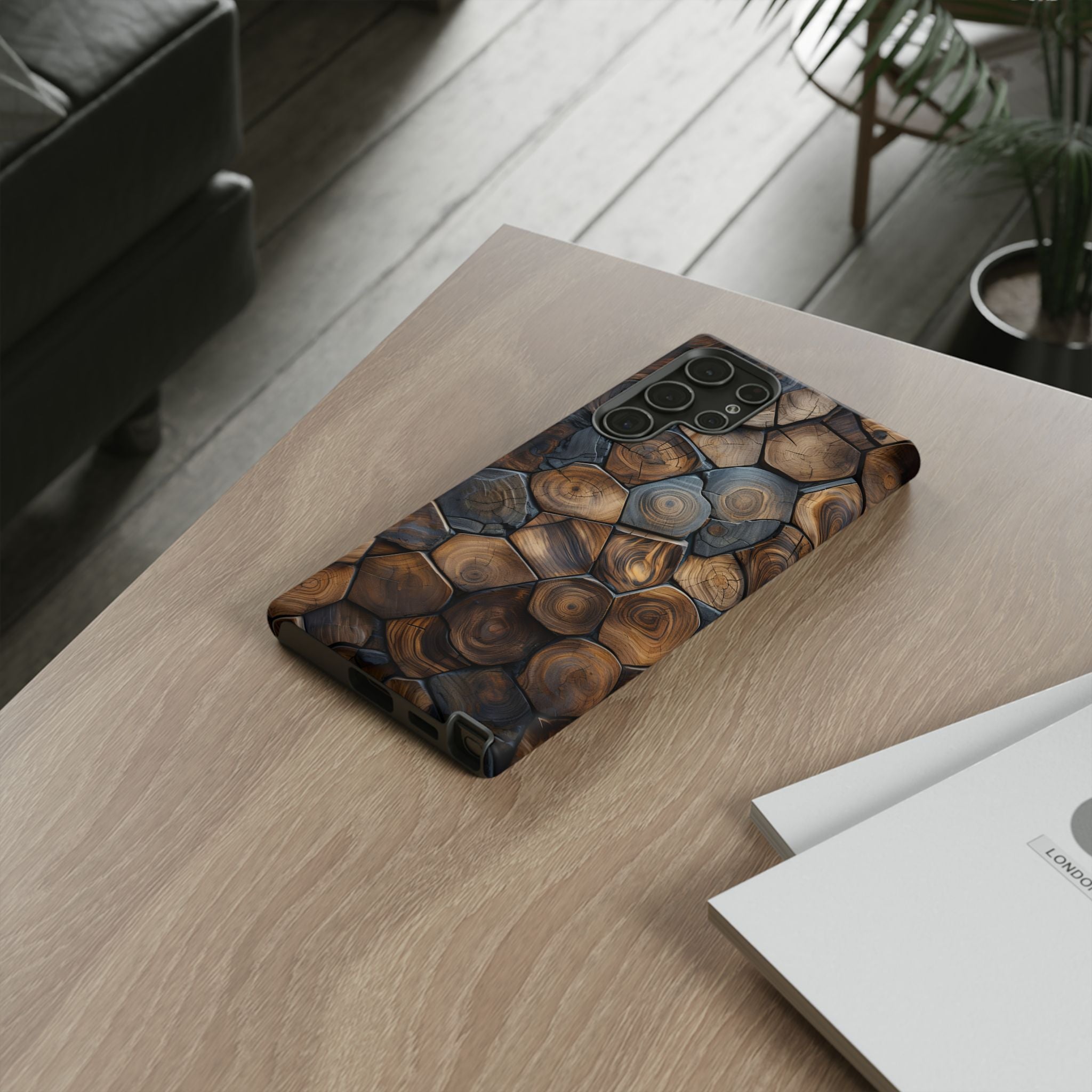 Wood Grain Hex Phone Case — Rustic Geometric iPhone Protection