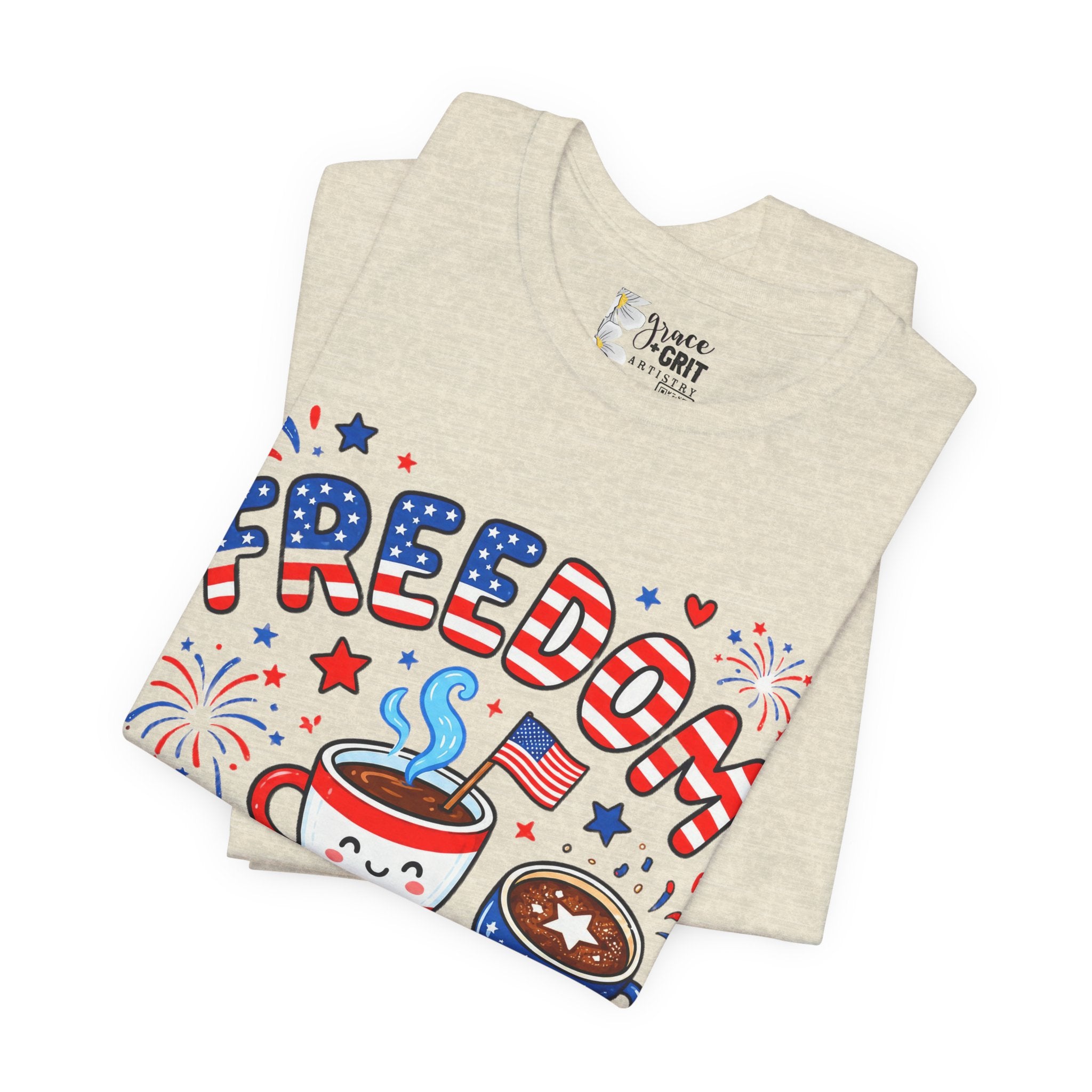 Freedom Fueled By Caffeine T-Shirt — Patriotic Coffee Tee