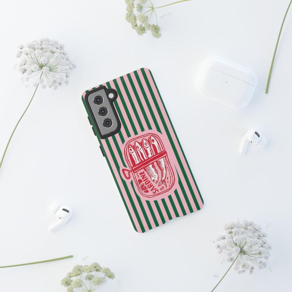 Sardine Stripe Phone Case — Retro Pink & Green Nautical Protection