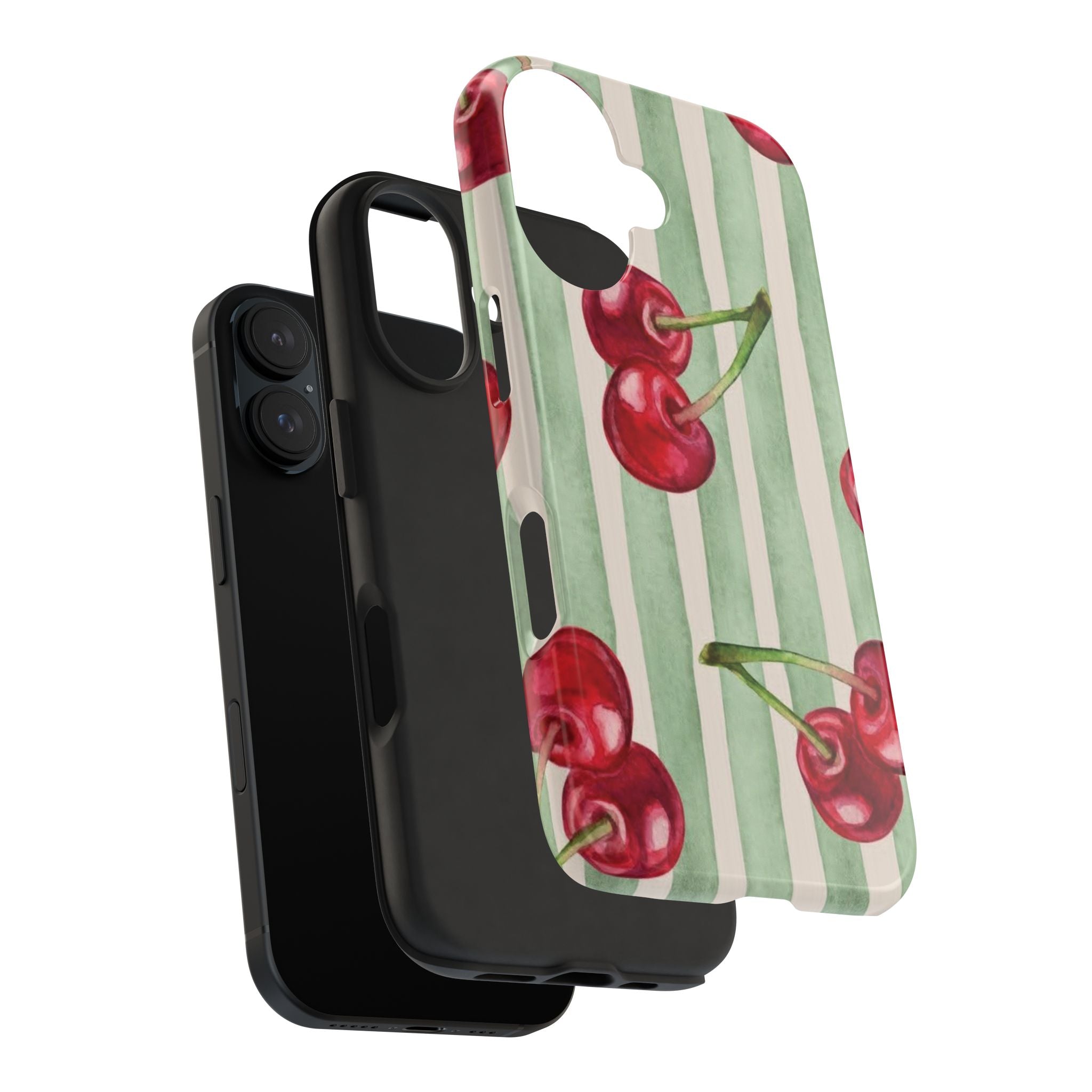 Cherry Stripe Tough Phone Case — Retro Watercolor Cherry Pattern Durable Phone Case