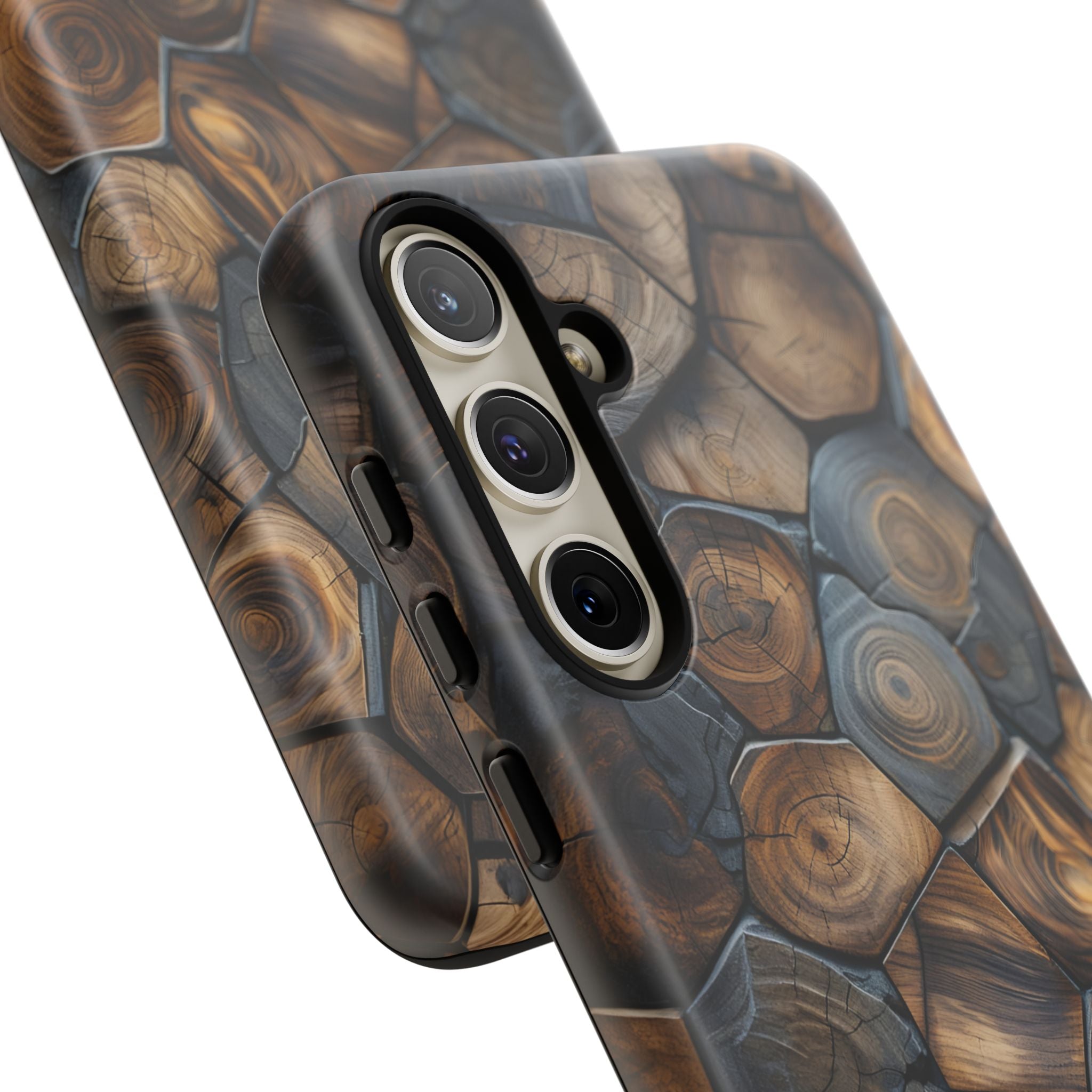 Wood Grain Hex Phone Case — Rustic Geometric iPhone Protection