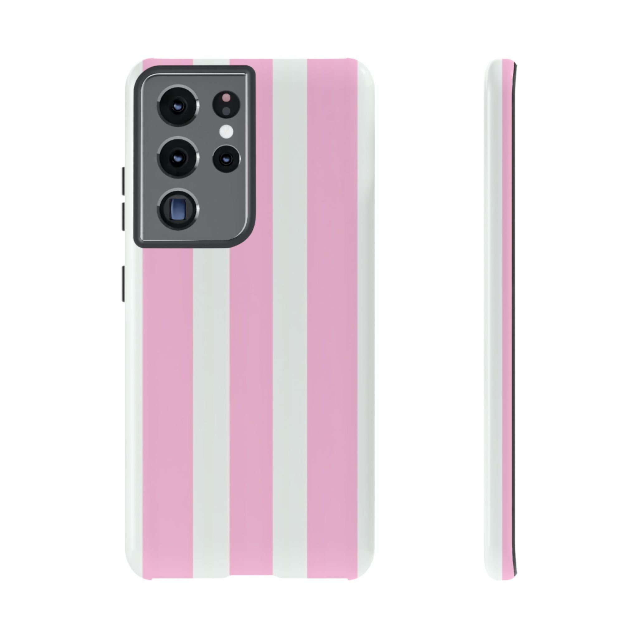 Pink & White Striped Tough Phone Case — Durable Protective Phone Cover