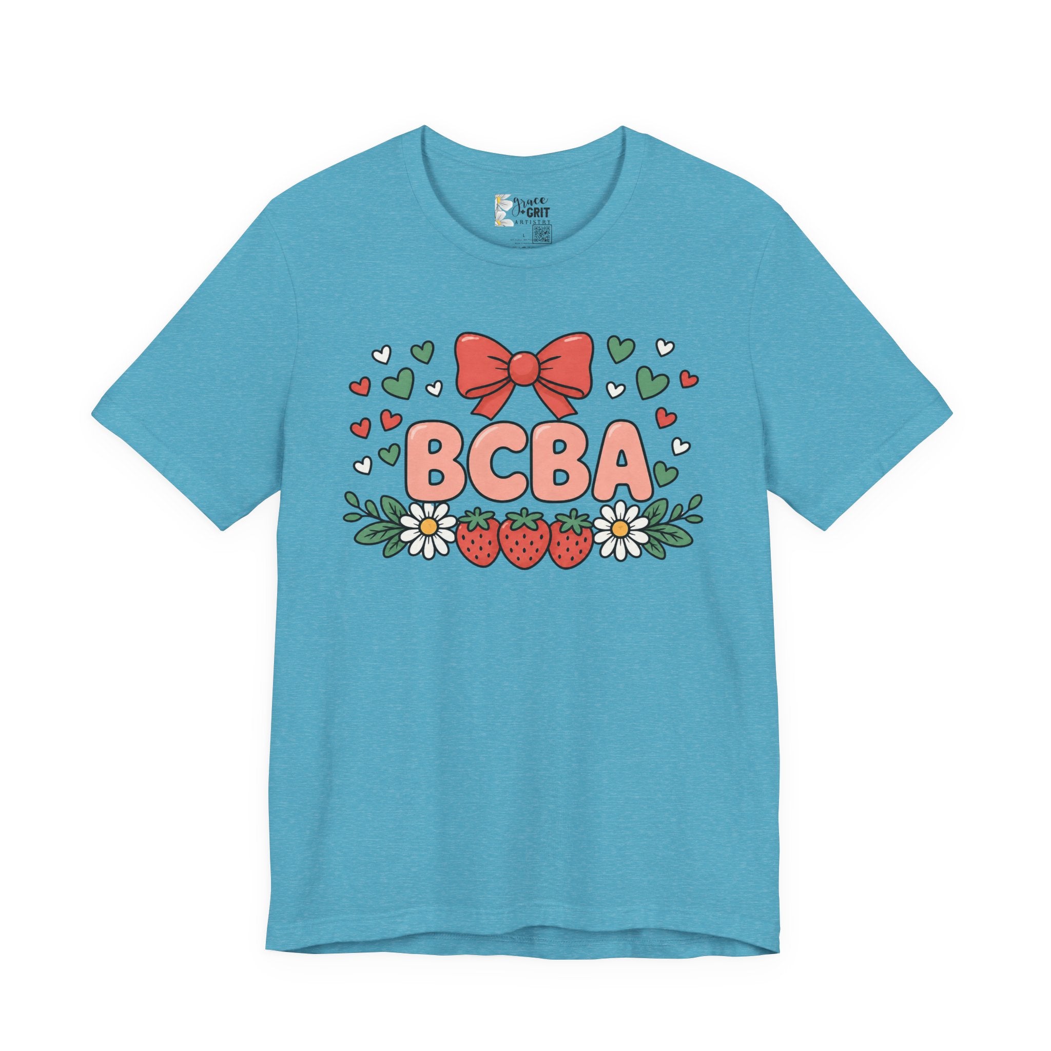 BCBA Strawberry Bow T-Shirt — Cute Floral ABA Therapist Gift