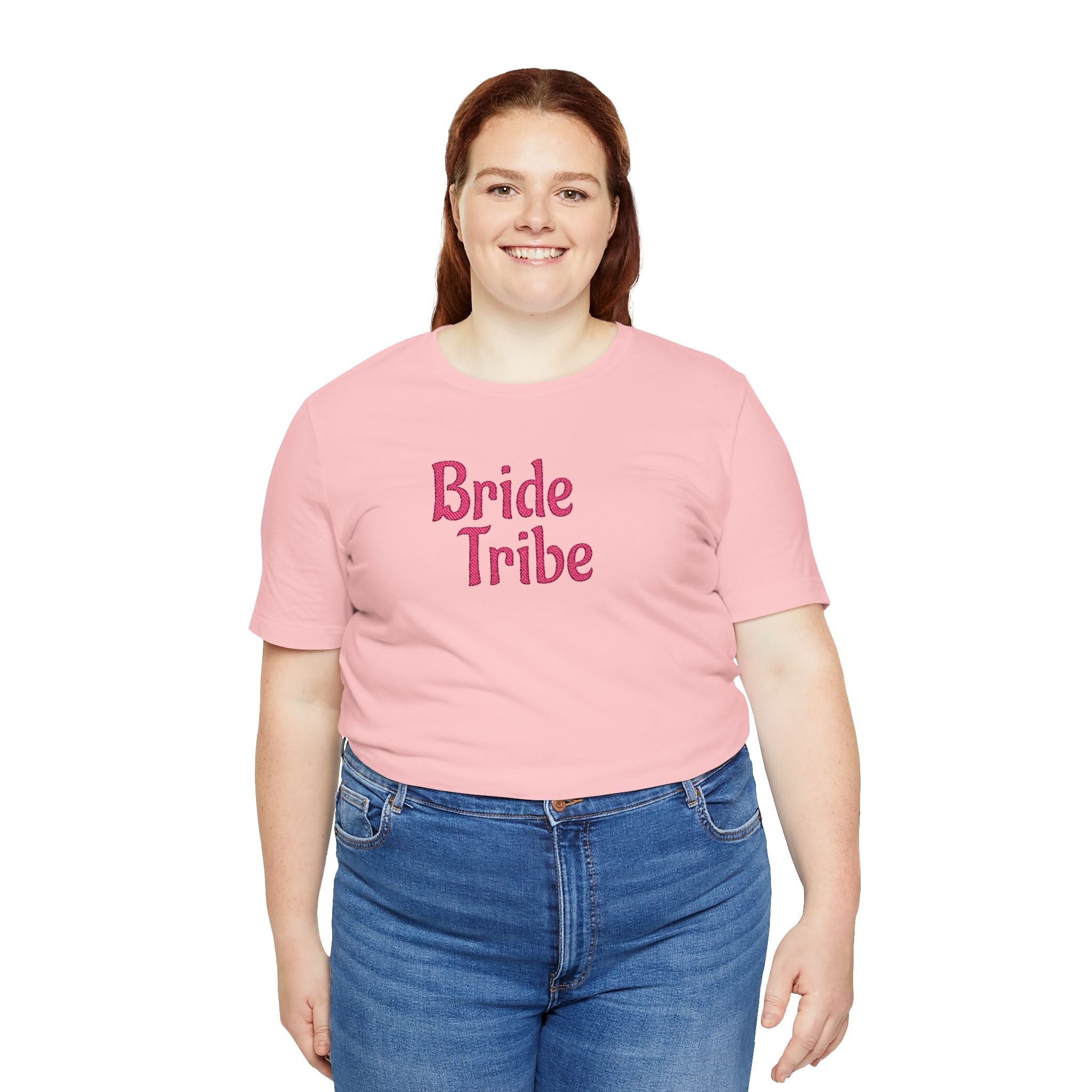 Embroidered Bride Tribe T‑Shirt — Pink Bachelorette Party Tee