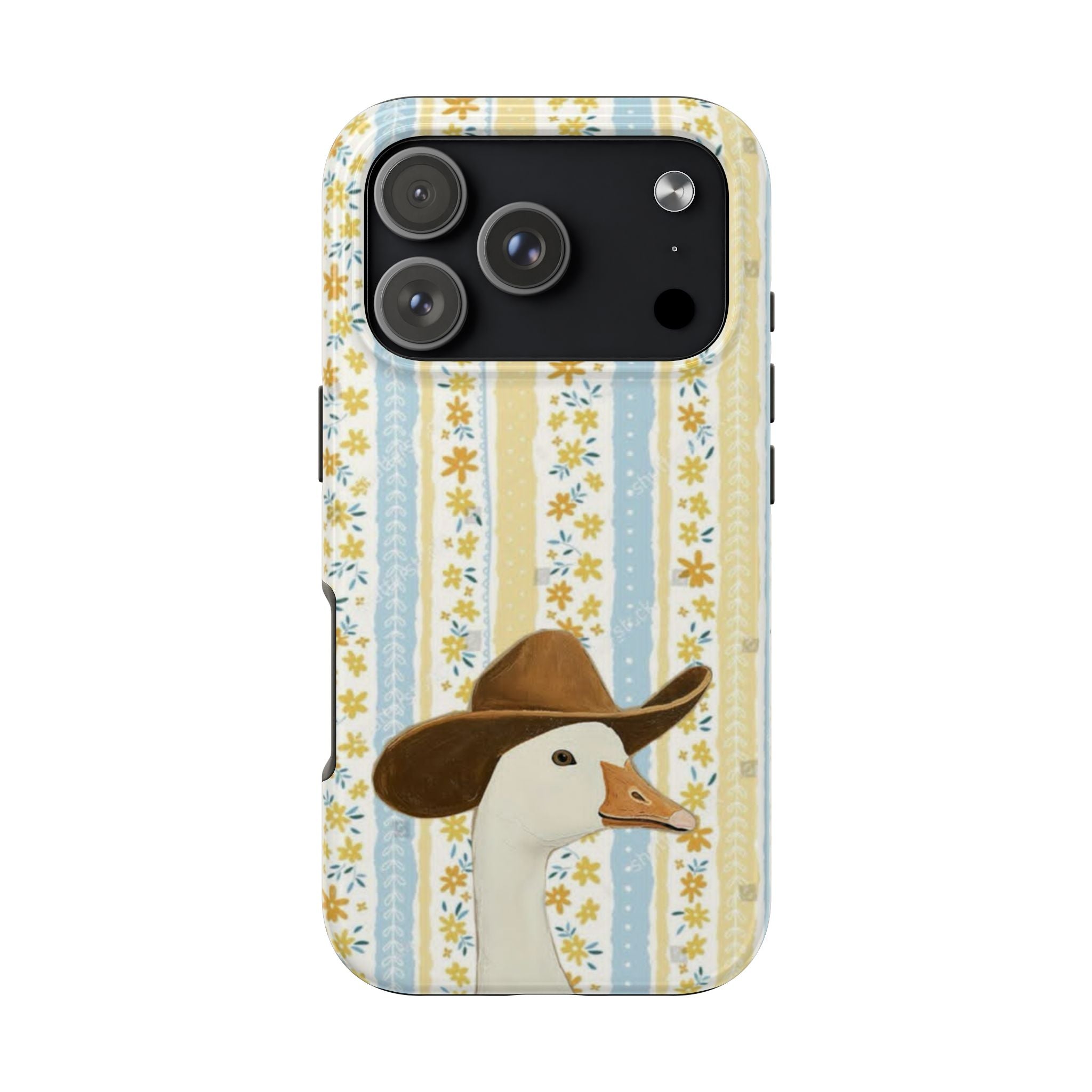 Cowboy Goose Tough Phone Case — Cute Farm Animal iPhone Case with Floral Stripes