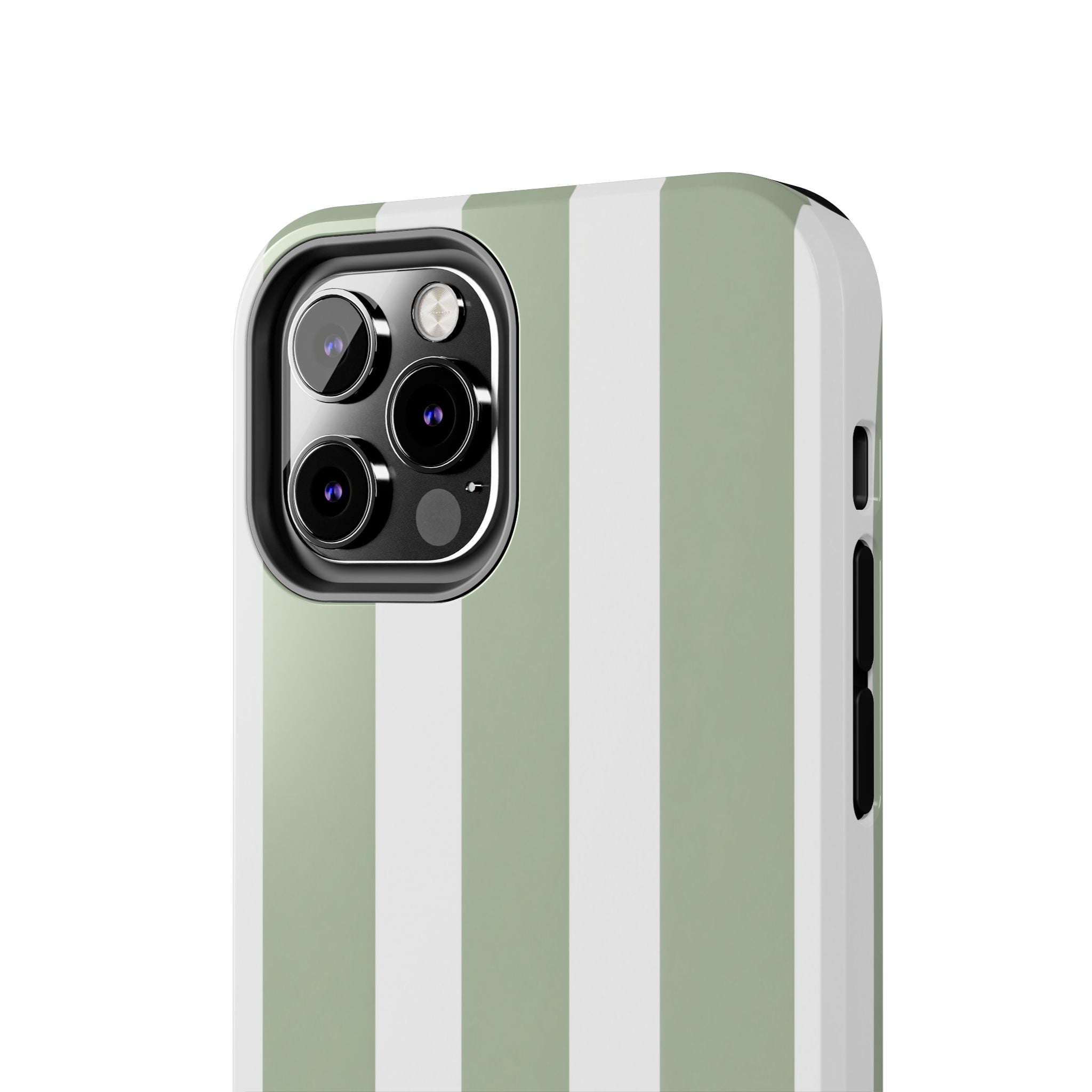 Sage & White Striped Tough Phone Case — Durable Protective Phone Cover