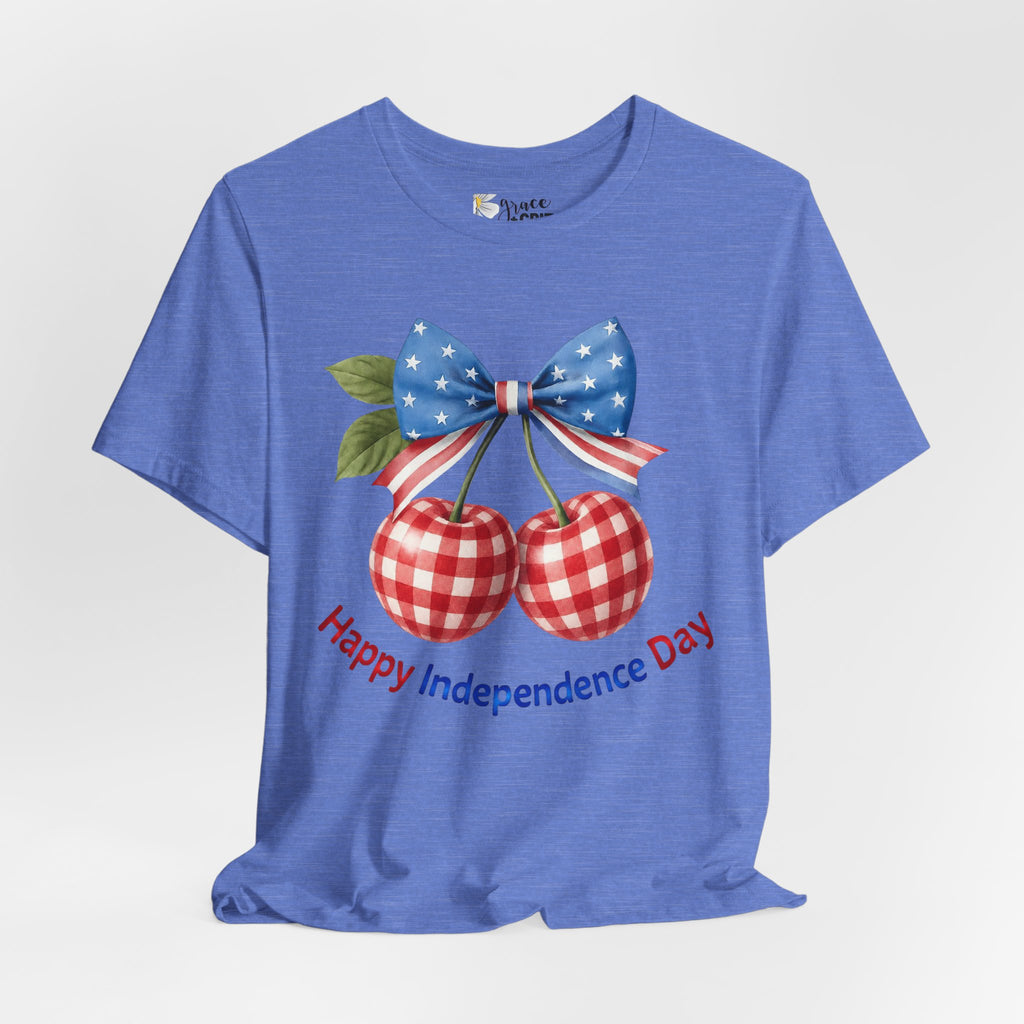 Independence Day Cherry Tee — Patriotic Bow 'Happy Independence Day' T-Shirt