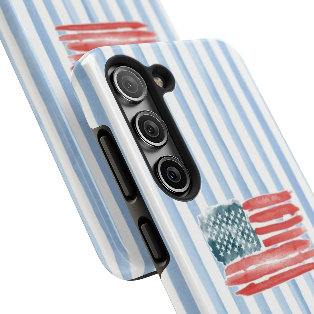 American Flag Watercolor Tough Phone Case — Blue Striped Patriotic Phone Case