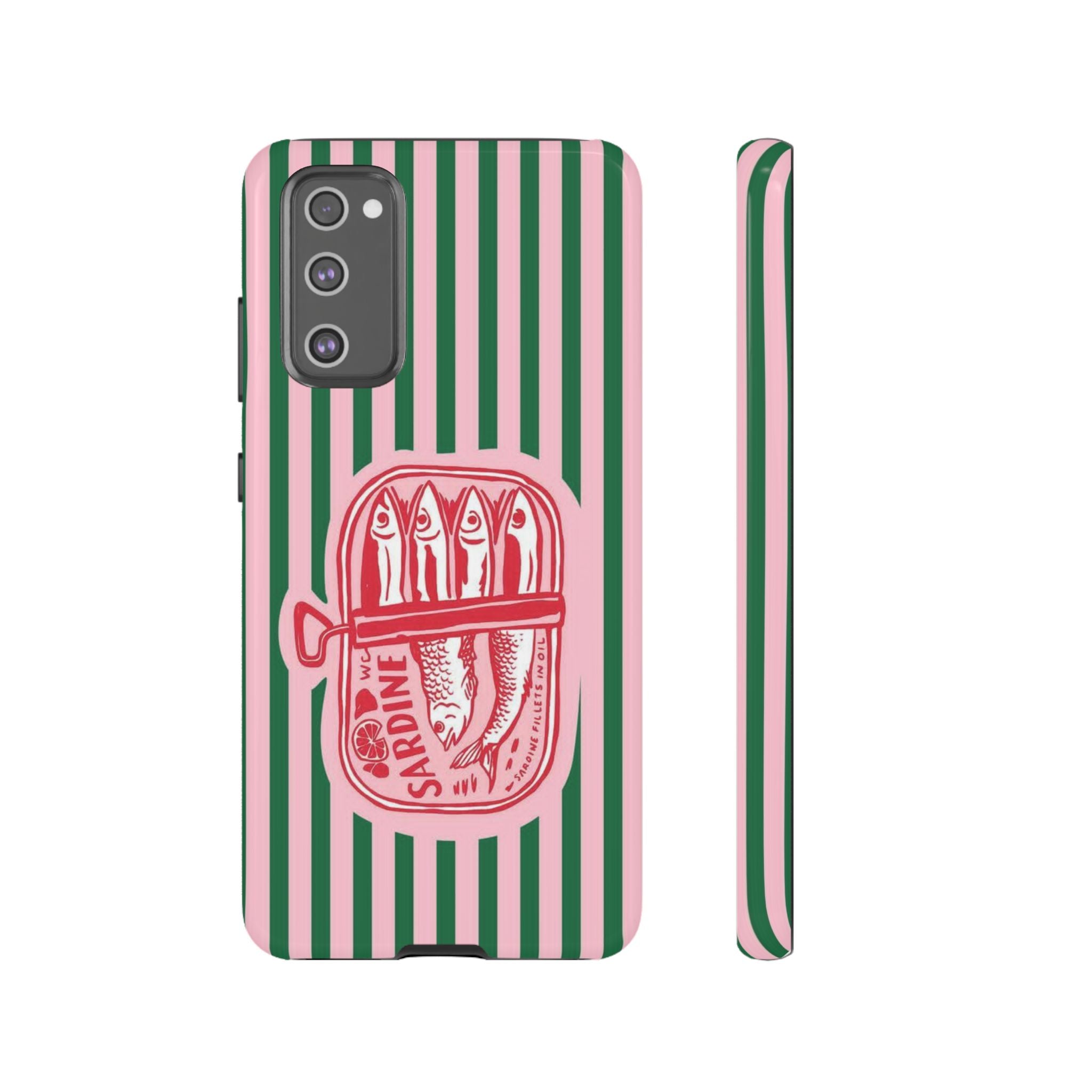 Sardine Stripe Phone Case — Retro Pink & Green Nautical Protection