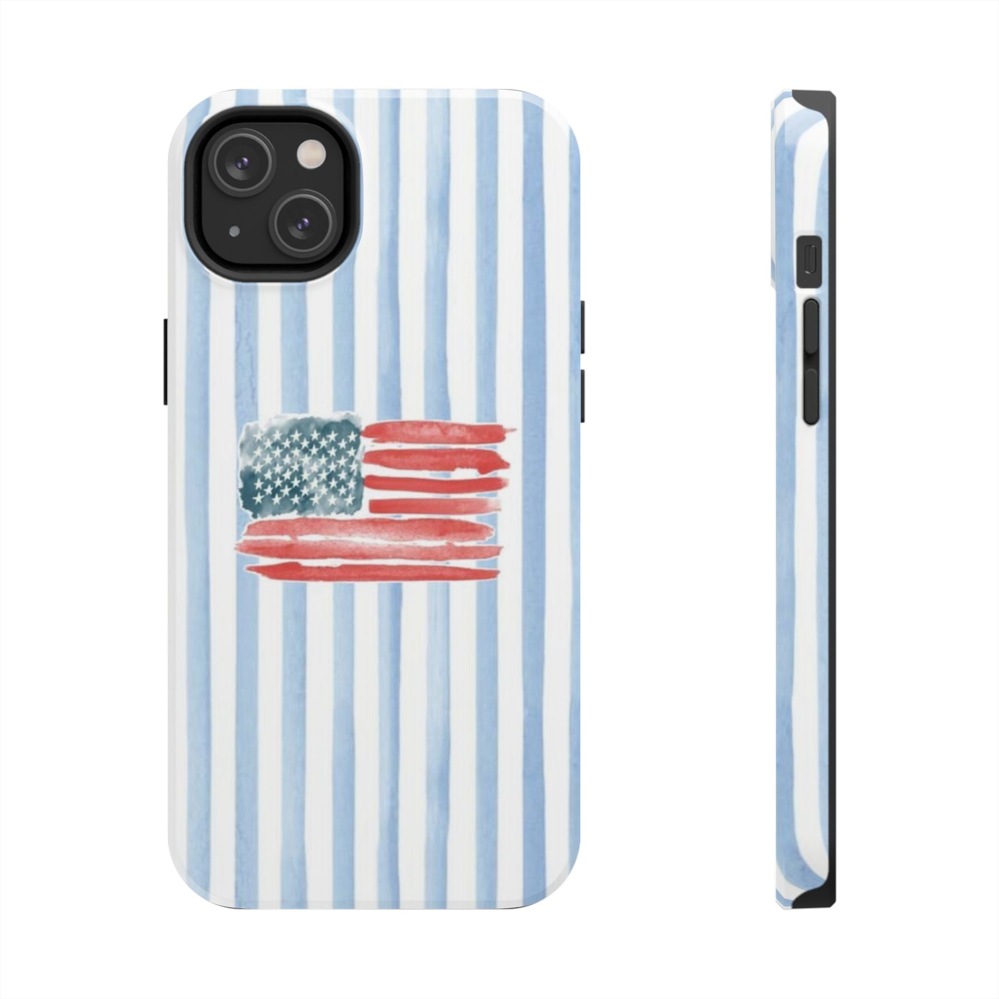 American Flag Watercolor Tough Phone Case — Blue Striped Patriotic Phone Case