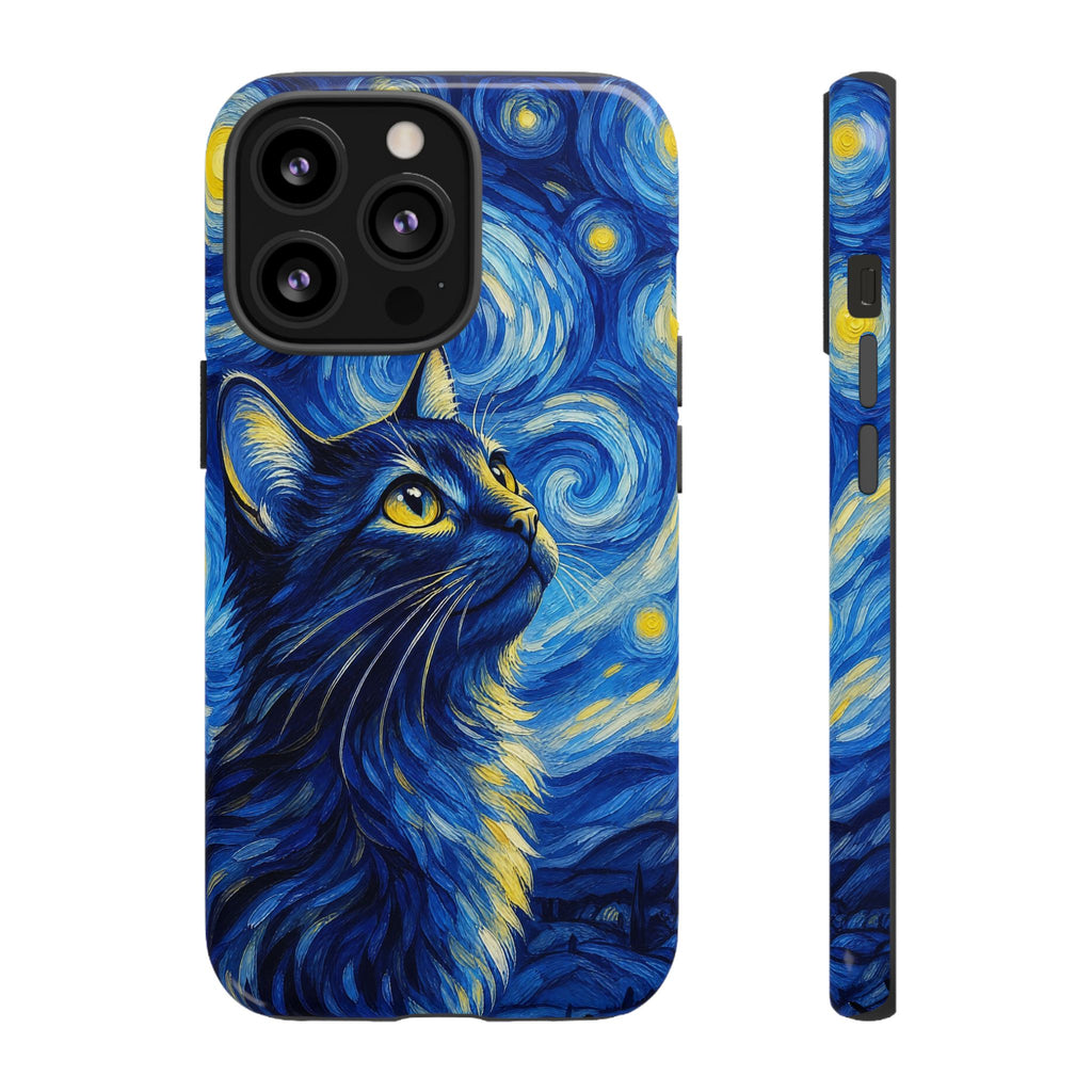 Starry Night Cat Phone Case — Van GoghStyle Blue Galaxy iPhone Cover