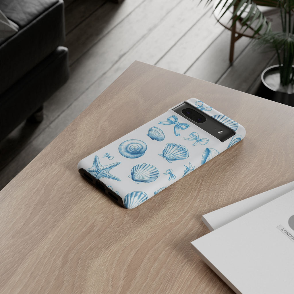 Seaside Shells Phone Case — Blue Nautical Shell & Starfish Pattern